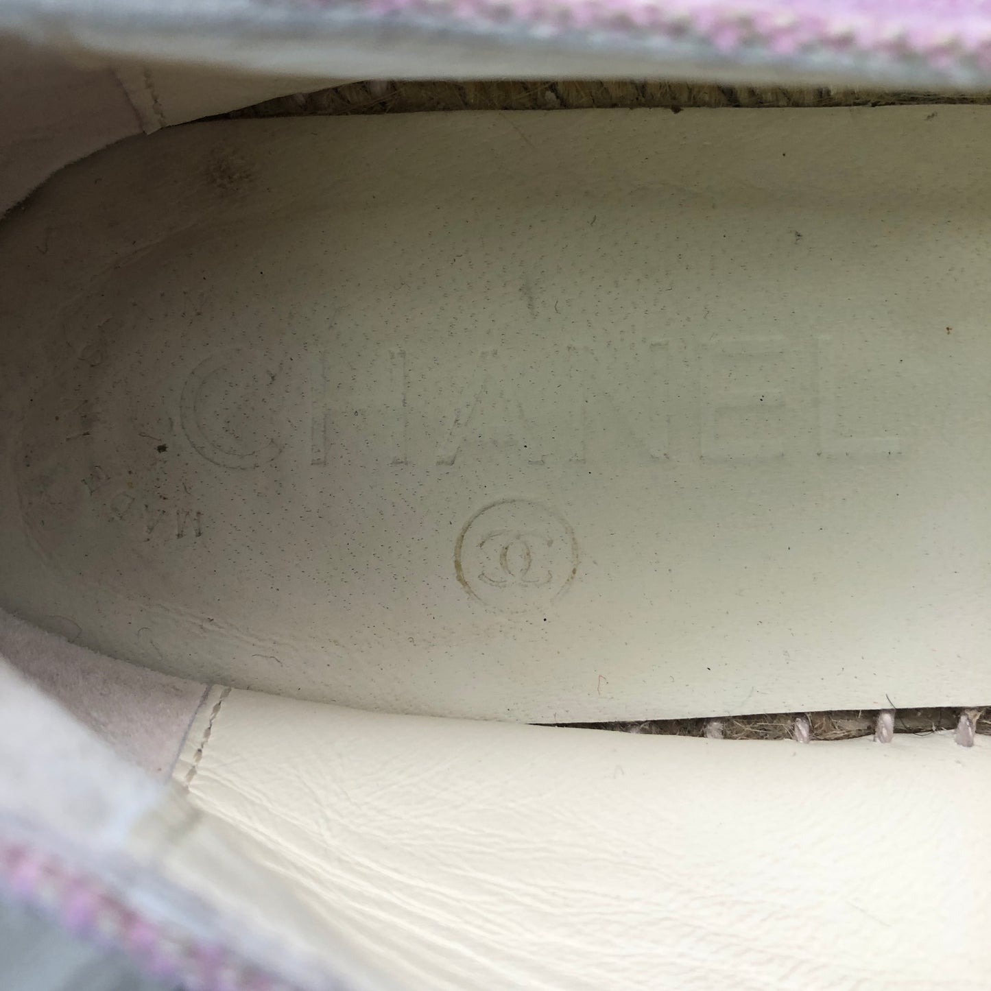 Chanel Pink Glitter Fabric CC Logo Espadrille Flat Shoes 36
