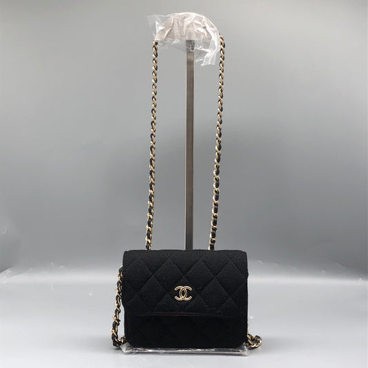 Chanel Black Quilted Fabric Mini Chain Crossbody Bag
