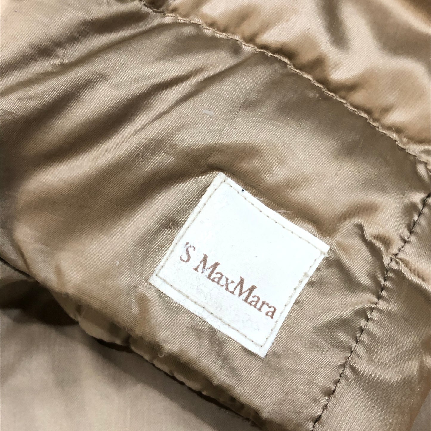 ‘S Max Mara Beige Lightweight Hooded Belted Down Mid-Length Coat Size 2