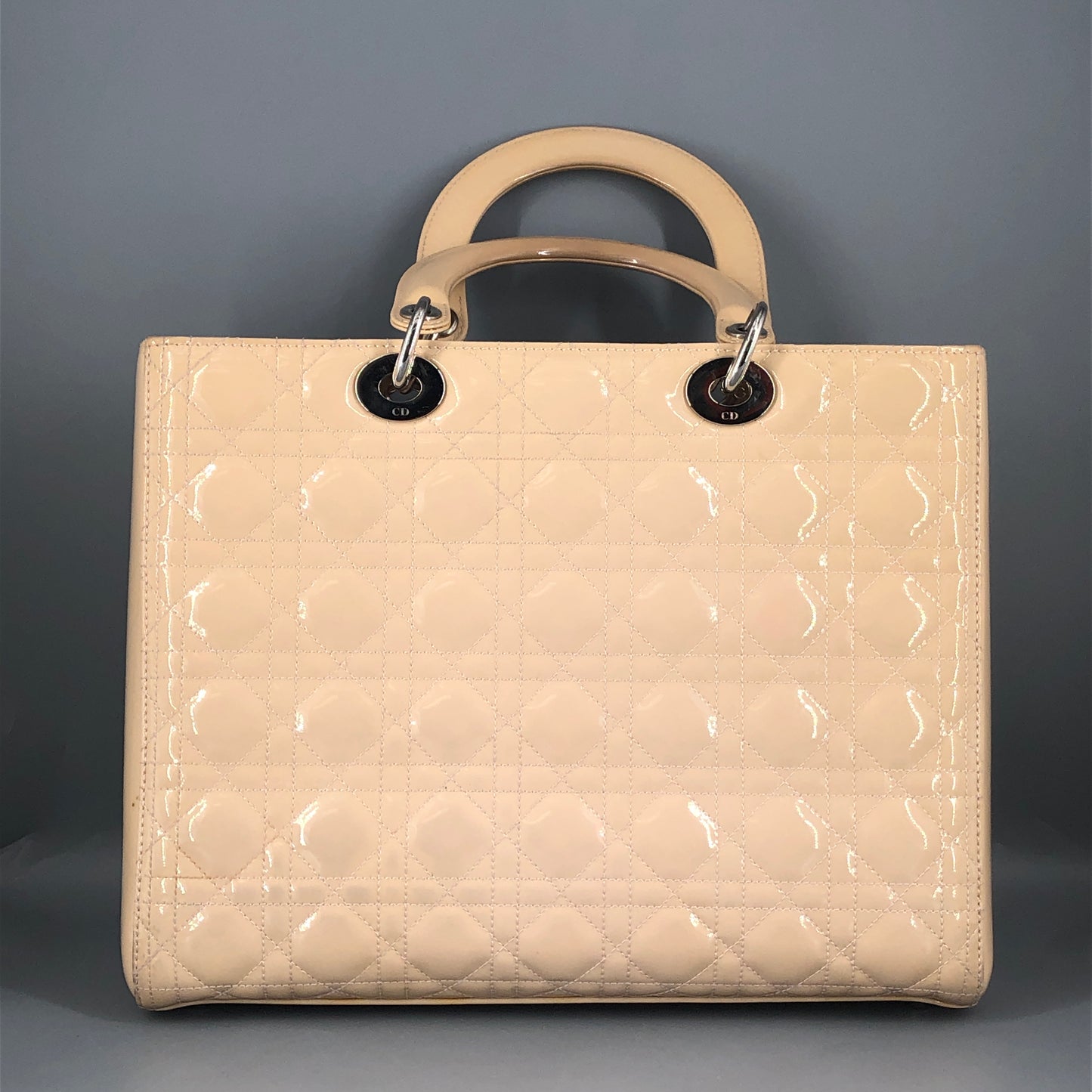 Christian Dior Lady Dior Large Cannage Patent Leather Handbag Nude