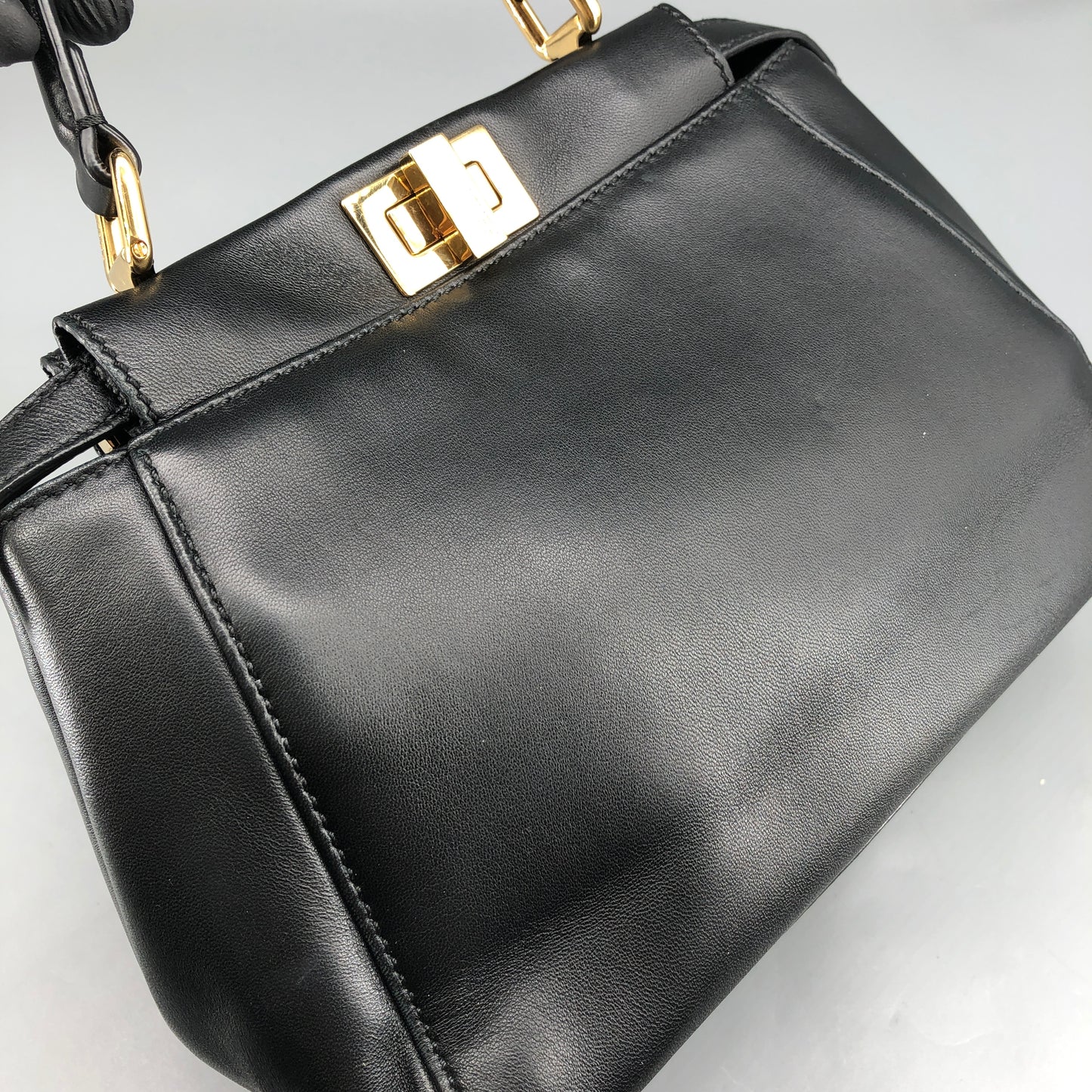 Fendi Mini Black Smooth Leather Peekaboo Handbag