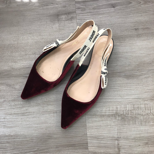 Christian Dior Women's J'Adior Velvet Slingback Pumps Size 39 Burgundy