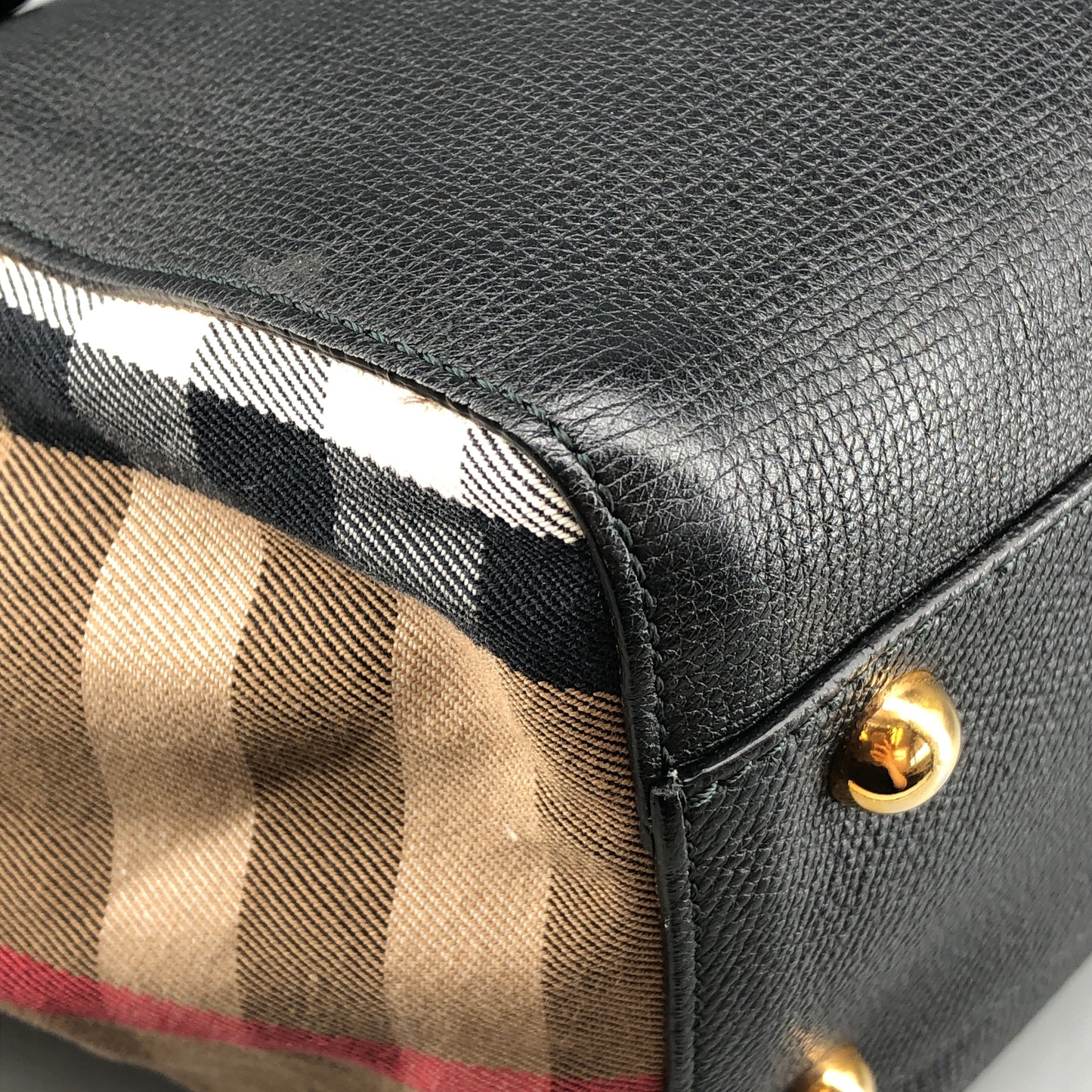 Burberry Check and Leather Tote Bag Beige