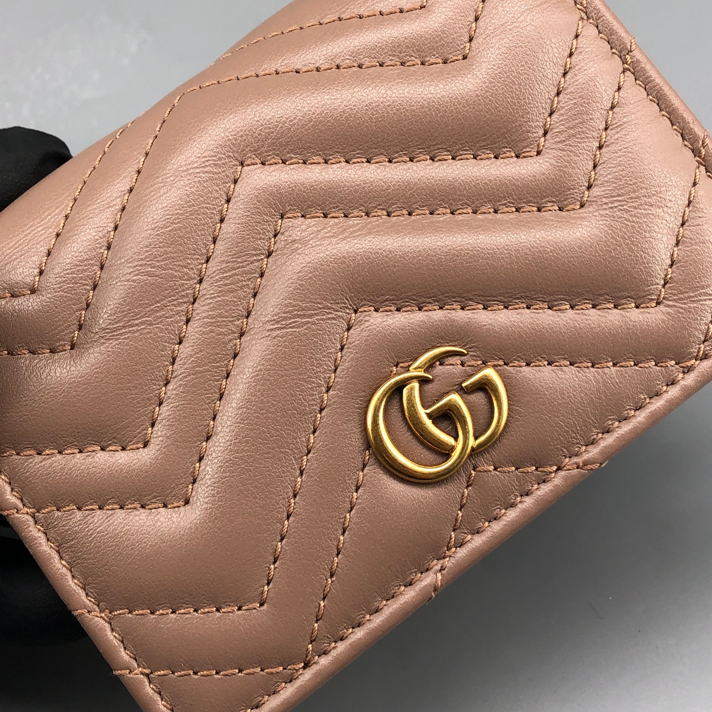 Gucci GG Marmont Chevron Quilted Compact Bifold Wallet Dirty Pink