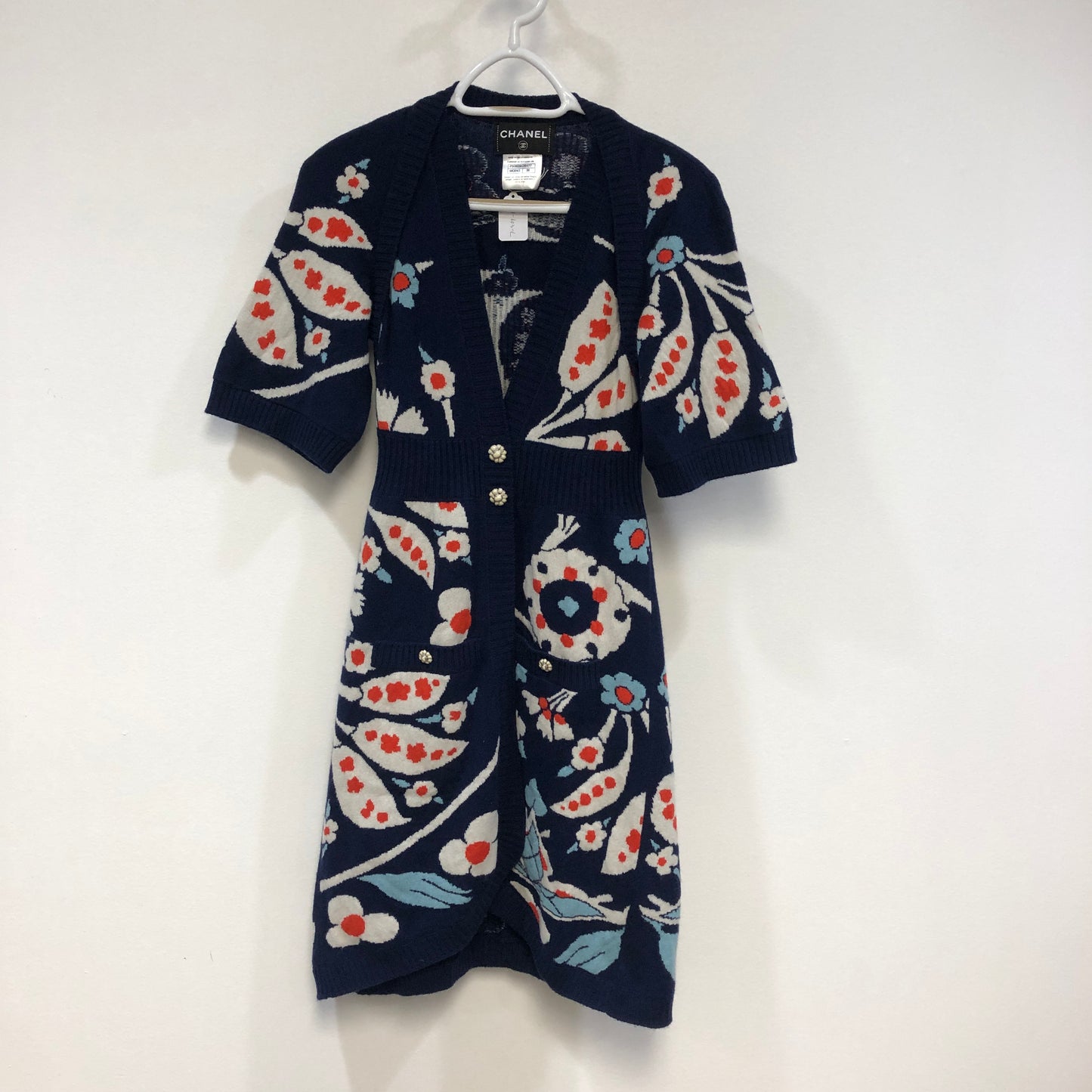 Chanel Navy Blue Floral Print Shirt Dress Size 36