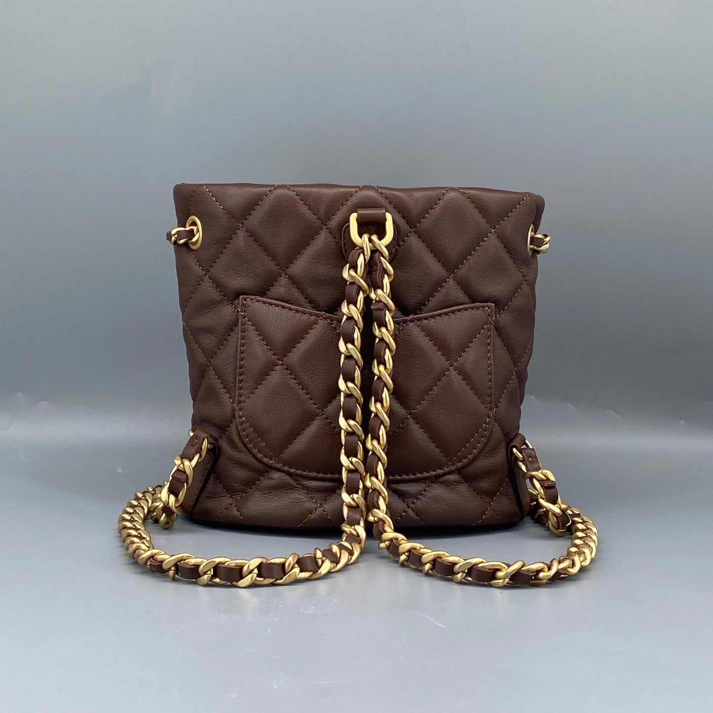 Chanel 23A Deep Brown Quilted Leather Mini Bucket Bag
