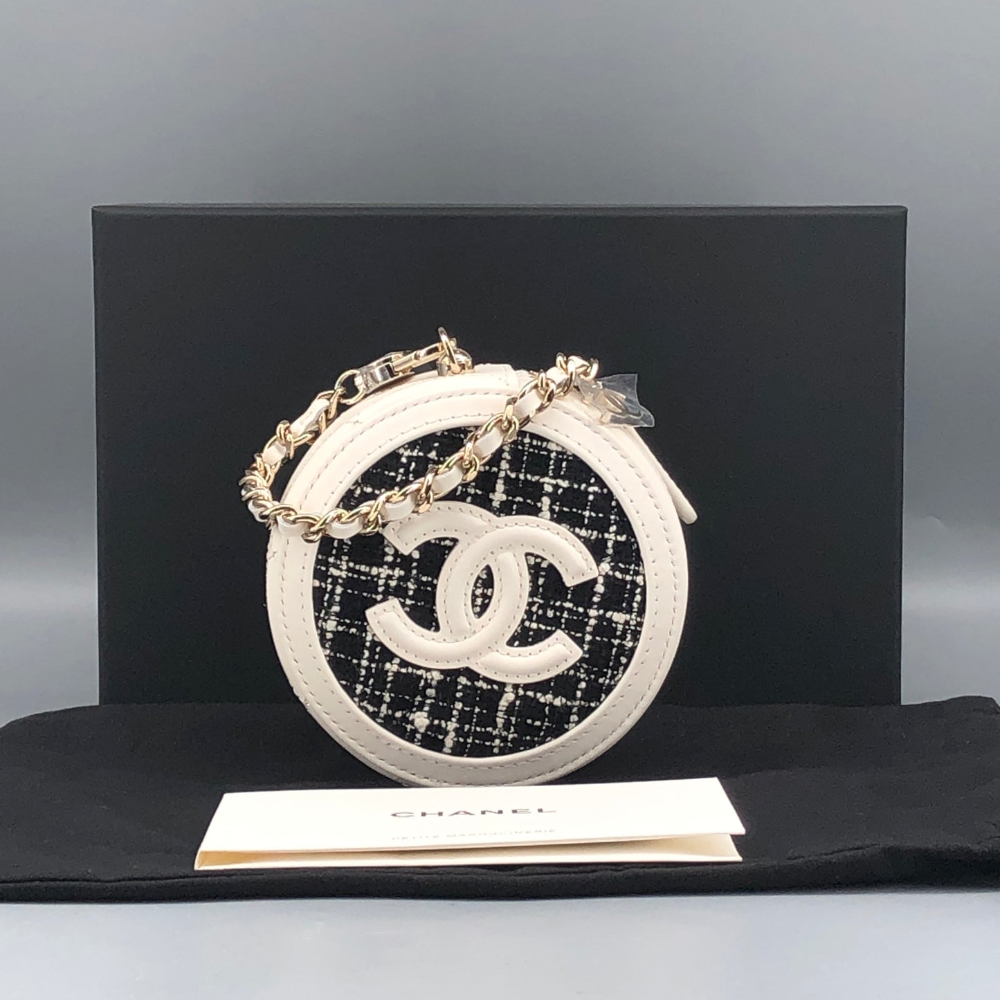 Chanel Tweed Round Mini Chain Coin Case Bag Charm