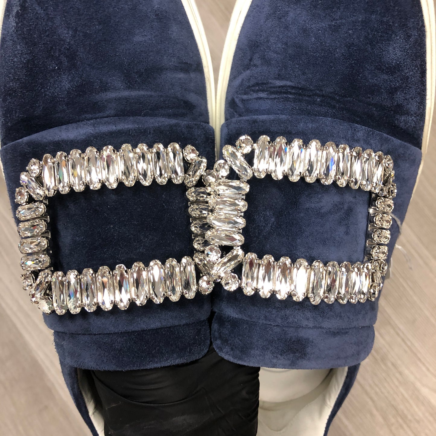 Roger Vivier Women's Navy Suede Sneakers with Crystal Buckle Size 36