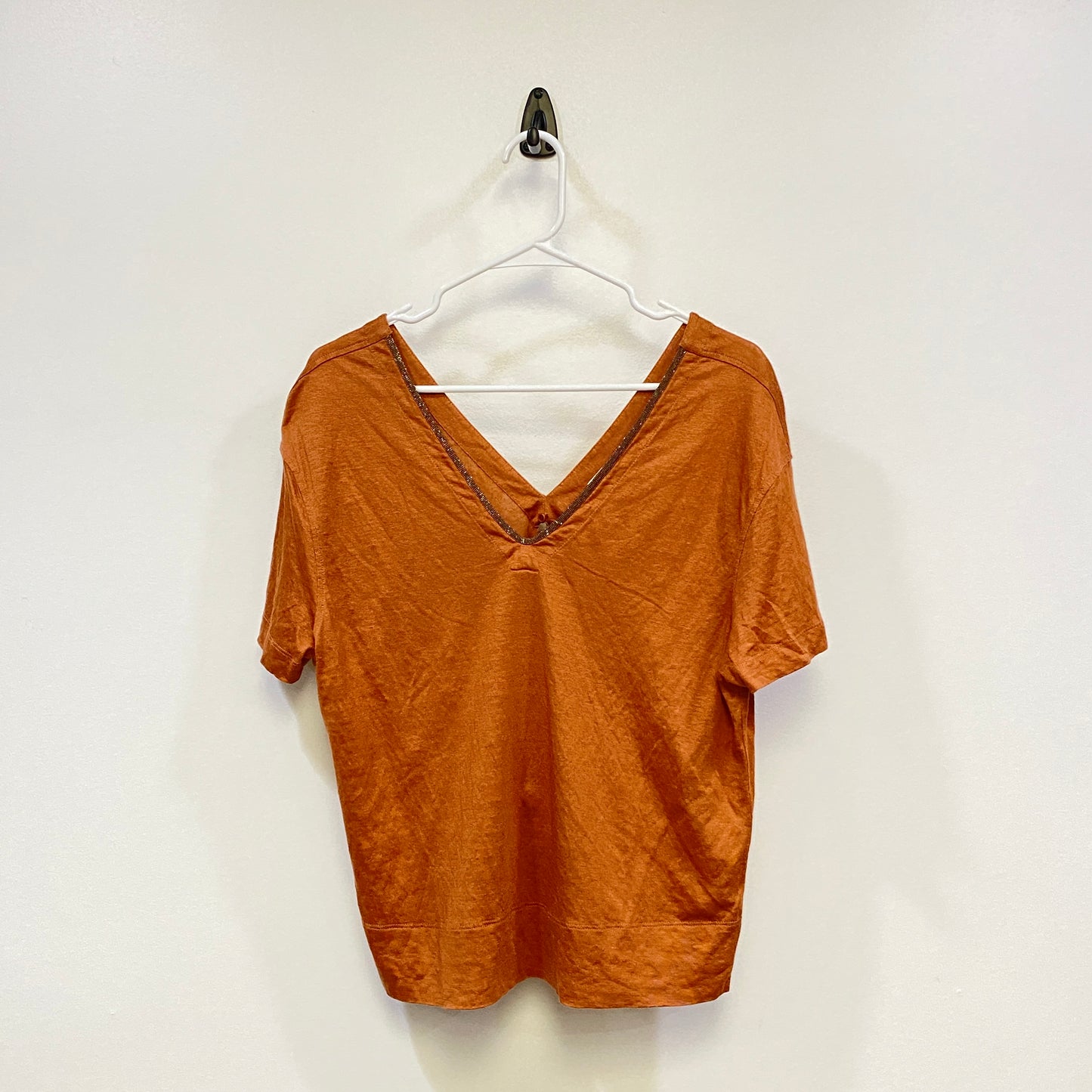 Brunello Cucinelli Rust V Neck Short Sleeve Top Bust 19.5in