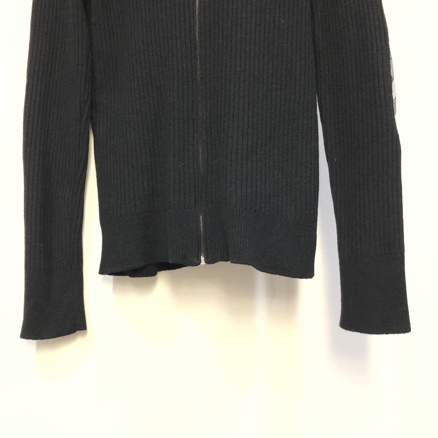 Burberry Black Ribbed Knit Zip Turtleneck Cardigan Size M