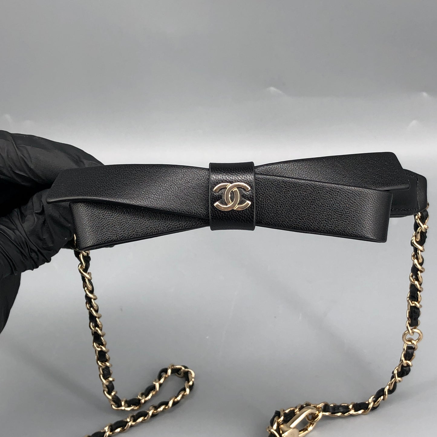 Chanel Bow Classic Quilted Belt Bag Black Lambskin Leather