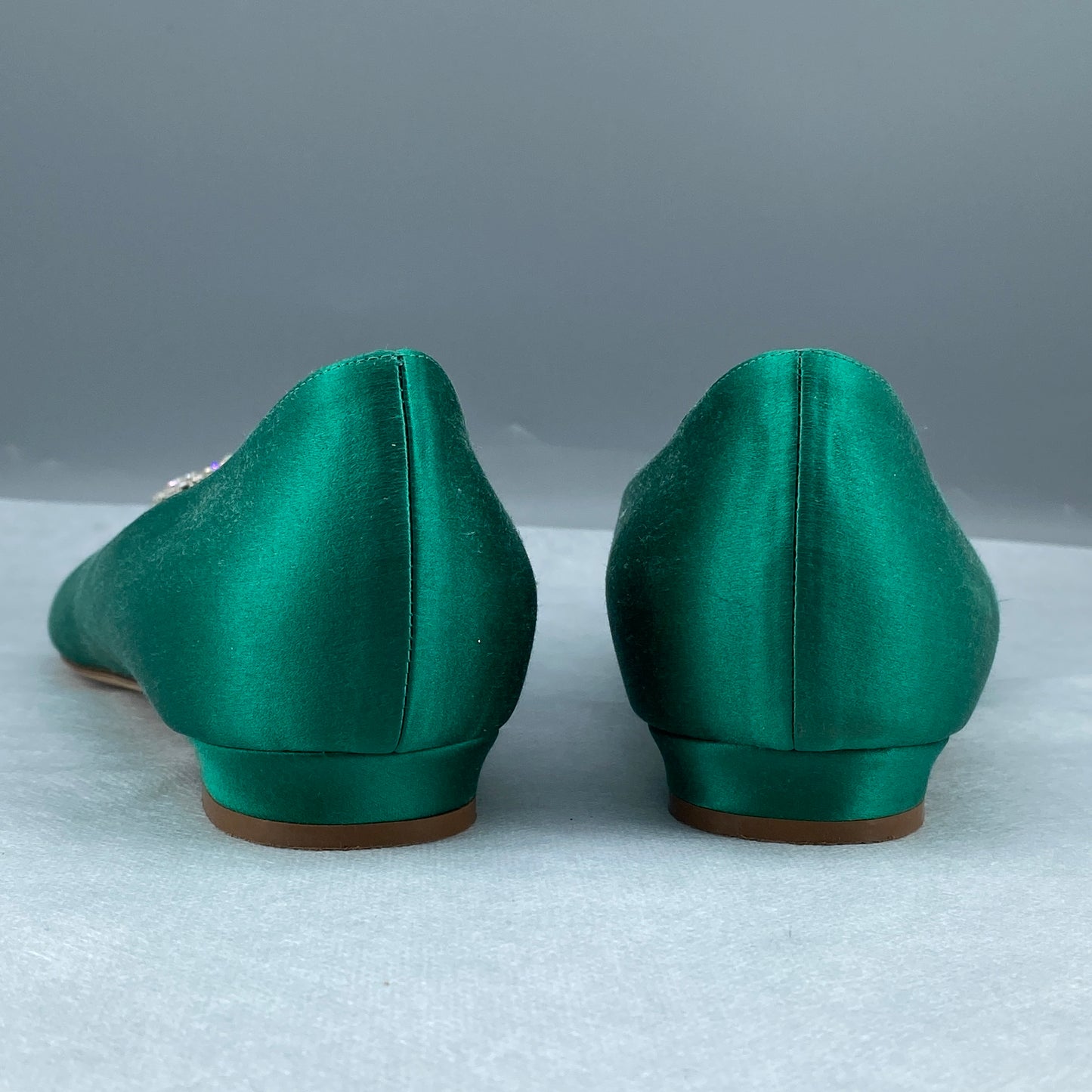 Manolo Blahnik Women's Green Satin Crystal Flat Shoes Size 41