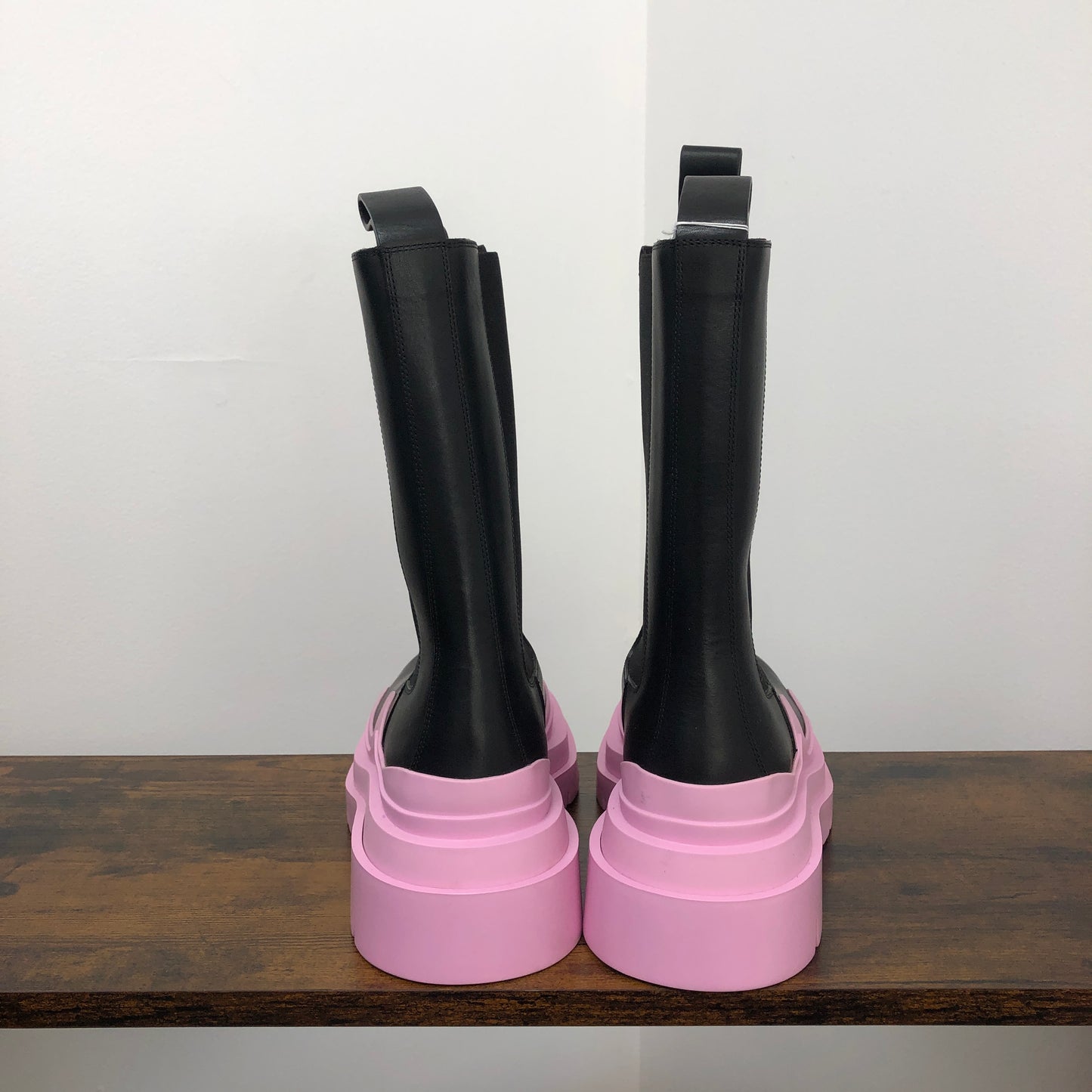 Bottega Veneta Two-Tone Rubber Tire Mid-Calf Rain Boots 36 Black Pink