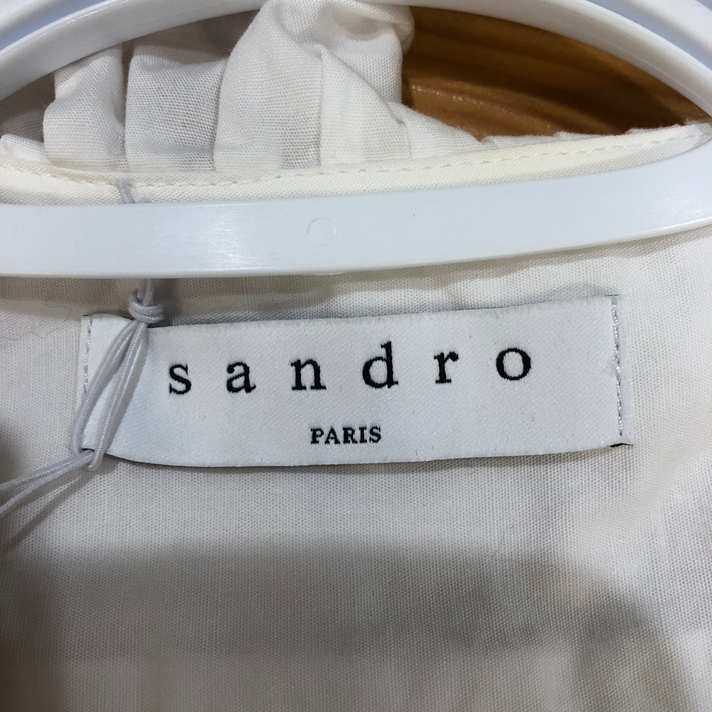 Sandro White Ruffled Collar Half-Placket Long Sleeve Blouse Size 1