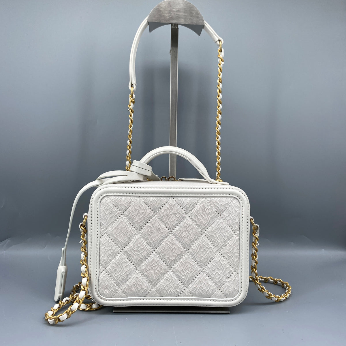 Chanel Caviar Quilted  CC Filigree Vanity Case White Crossbody Bag