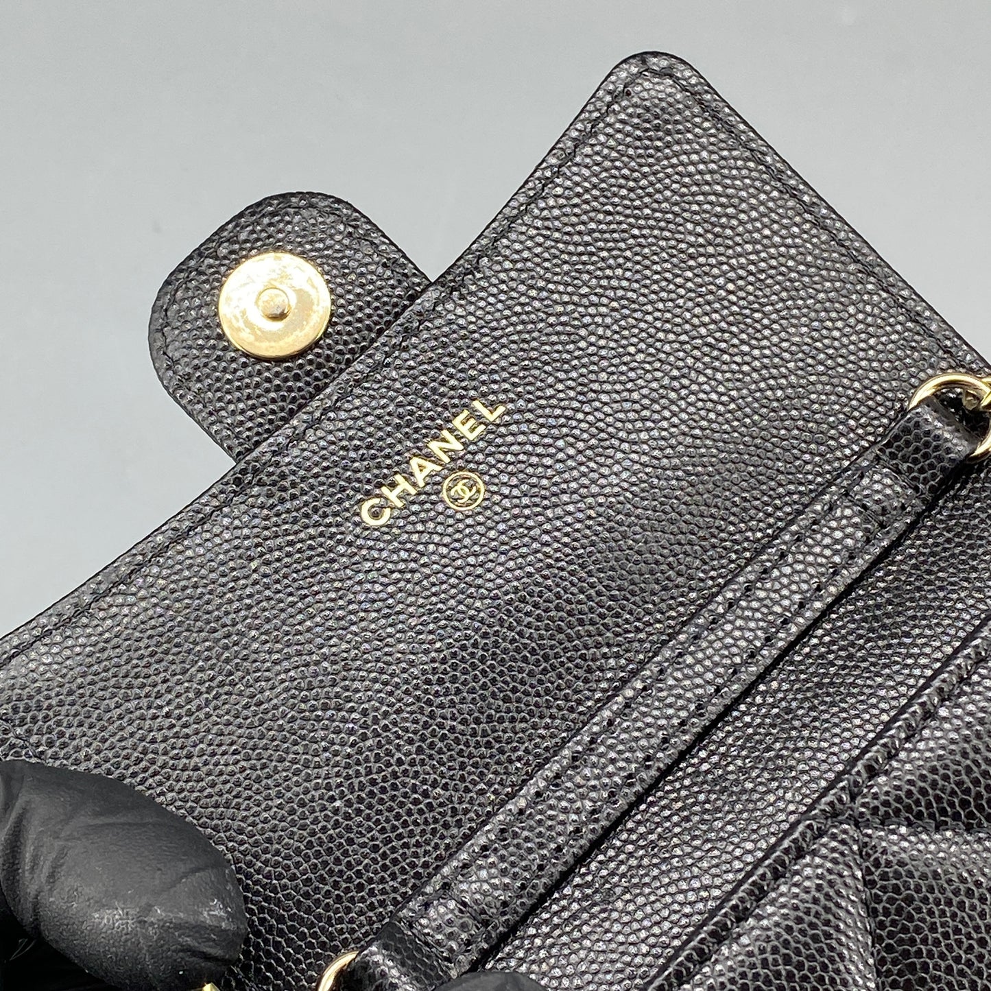 Chanel Quilted Caviar Mini Chain Wallet Bag Black