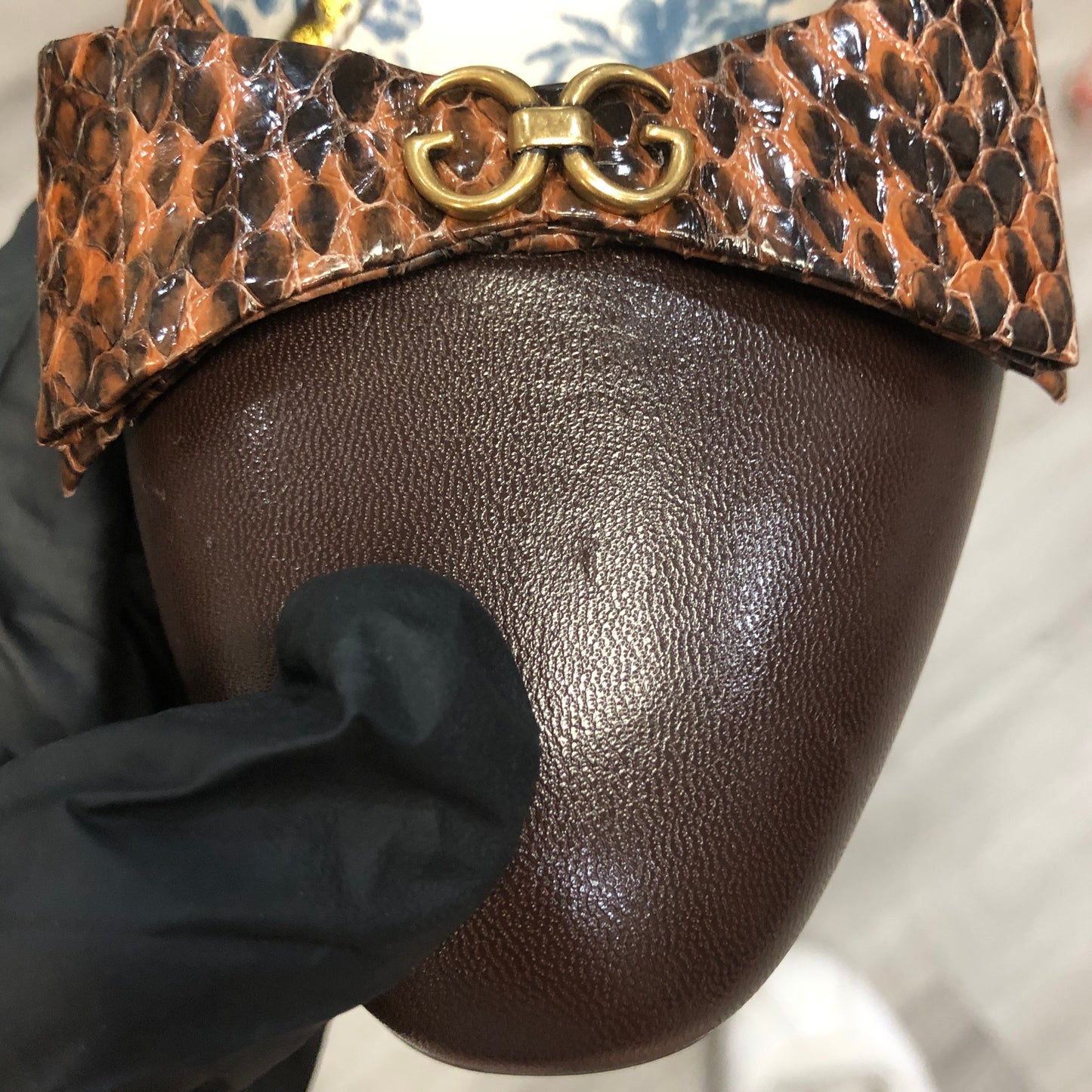 Gucci Snake Trim Double G Flat Loafers Size 35 Brown