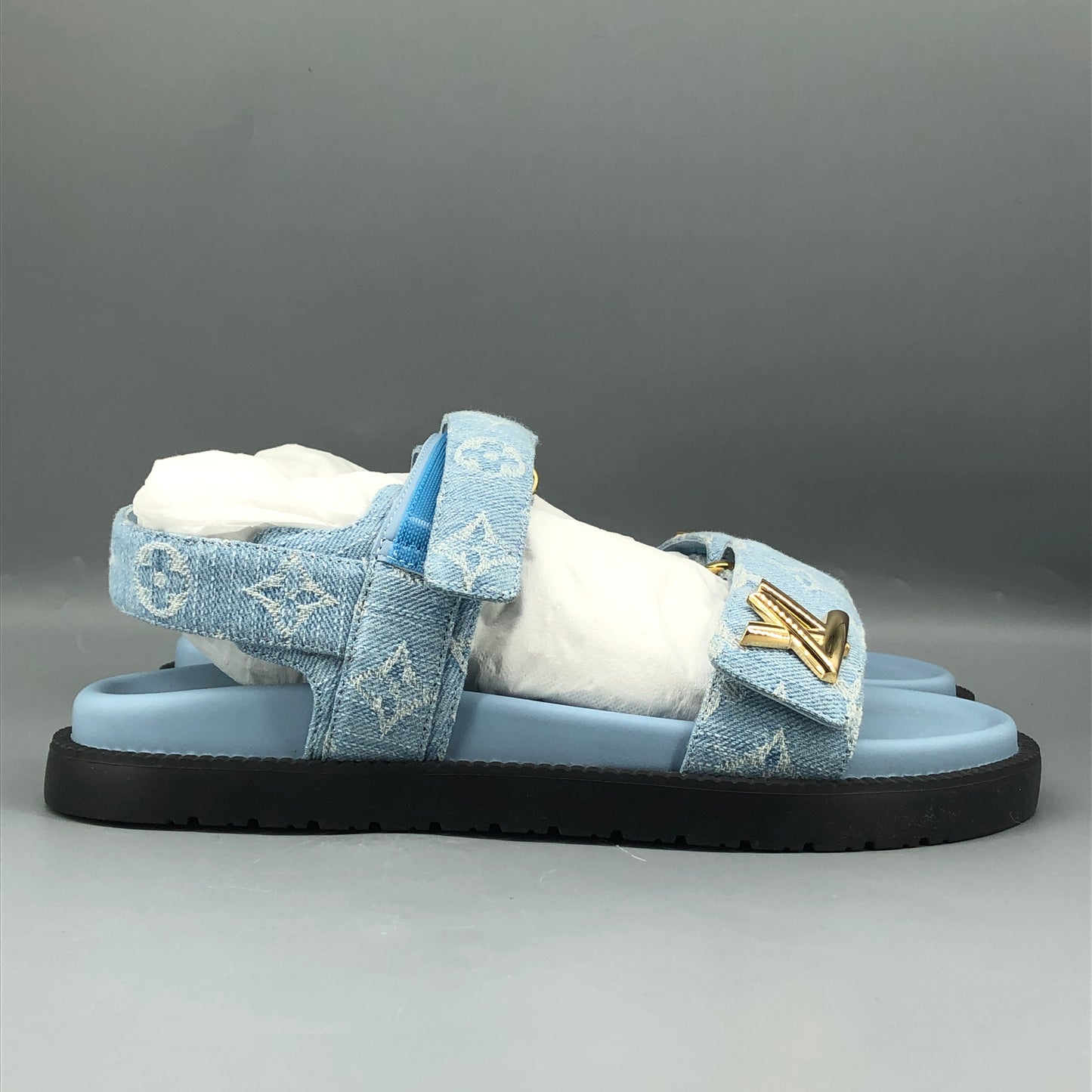 Louis Vuitton Unisex Monogram Sandals Size 38.5 Light Blue