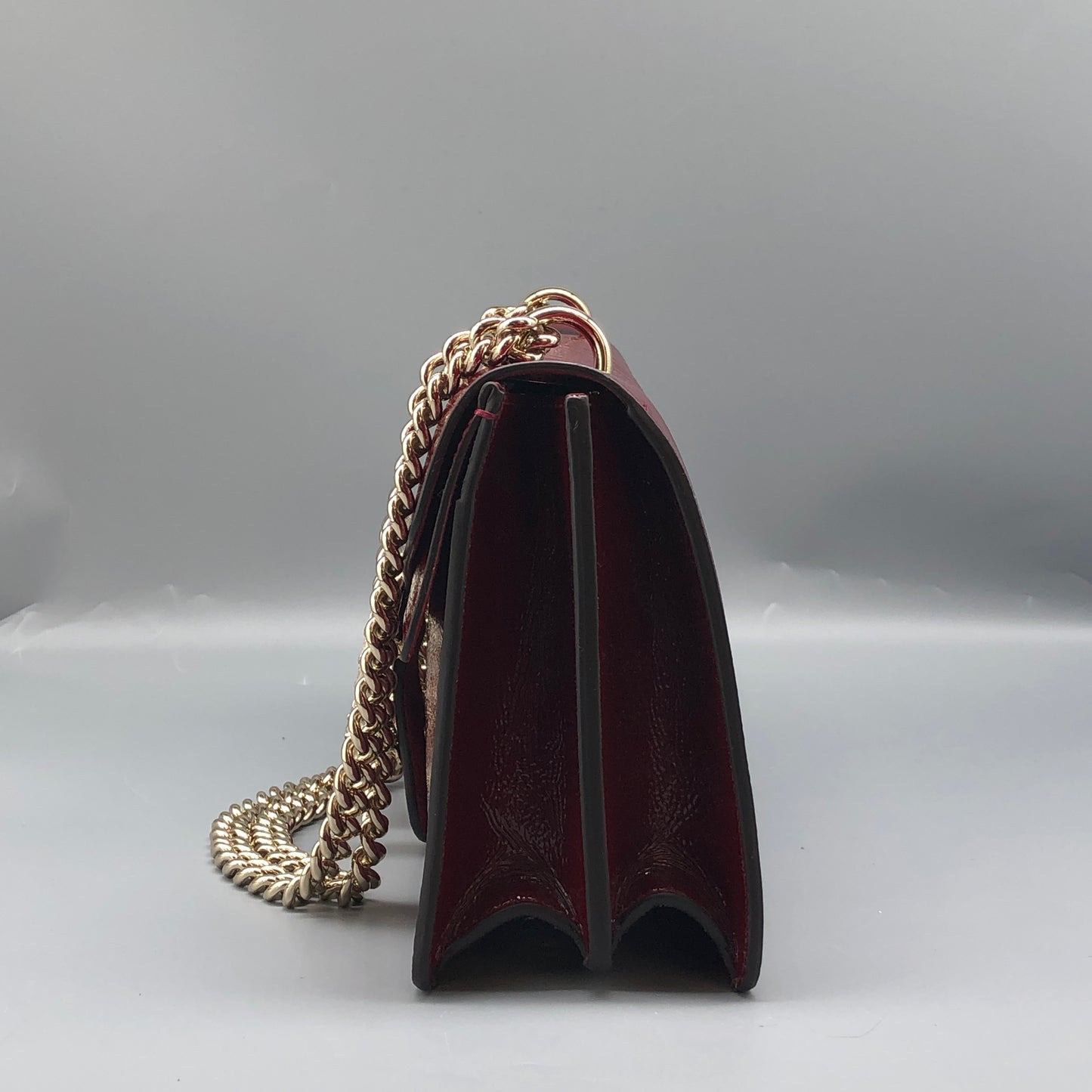 Gucci 2025 Dionysus Patent Leather Shoulder Bag Dark Red