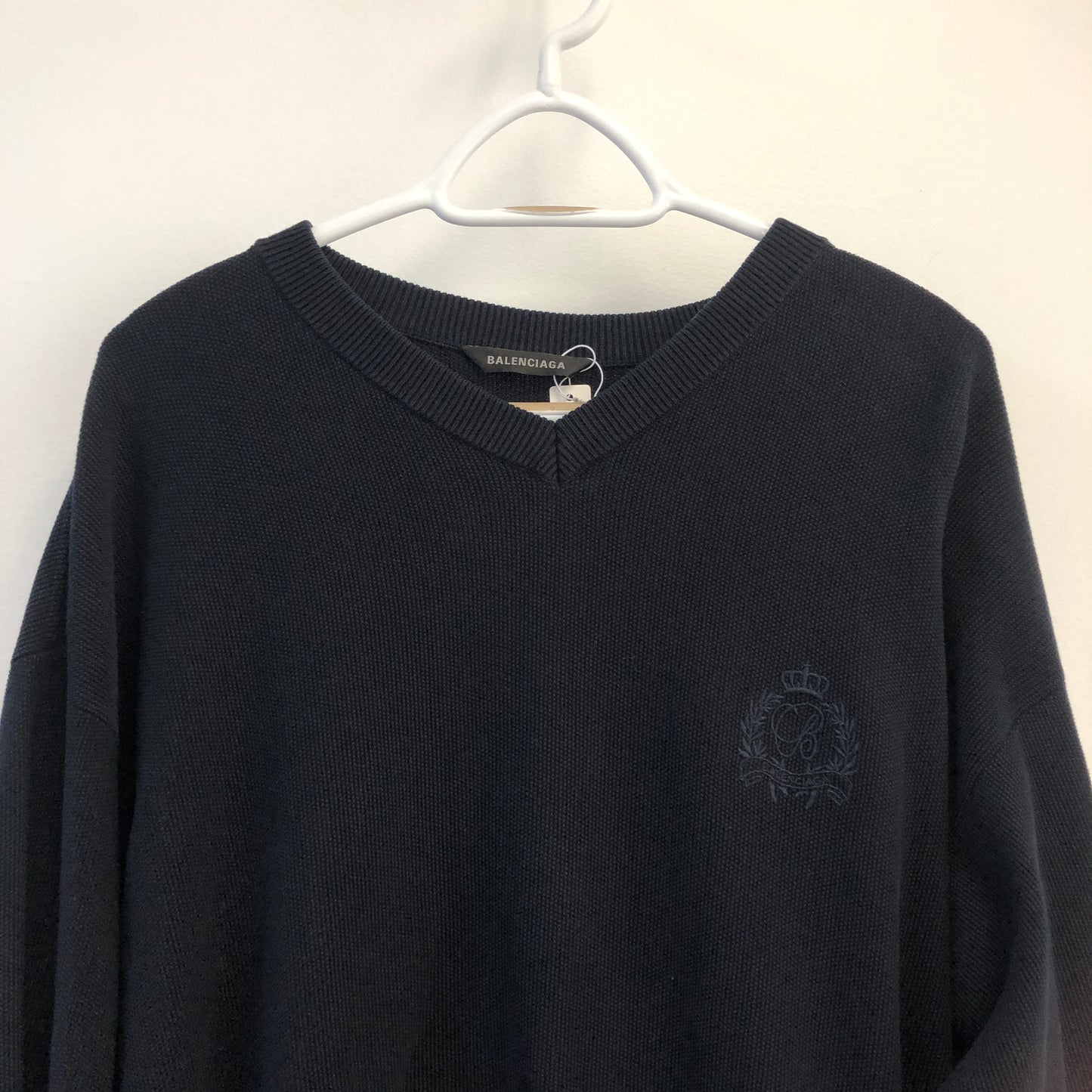 Balenciaga Crest Logo Knit Sweater Size M Navy Blue