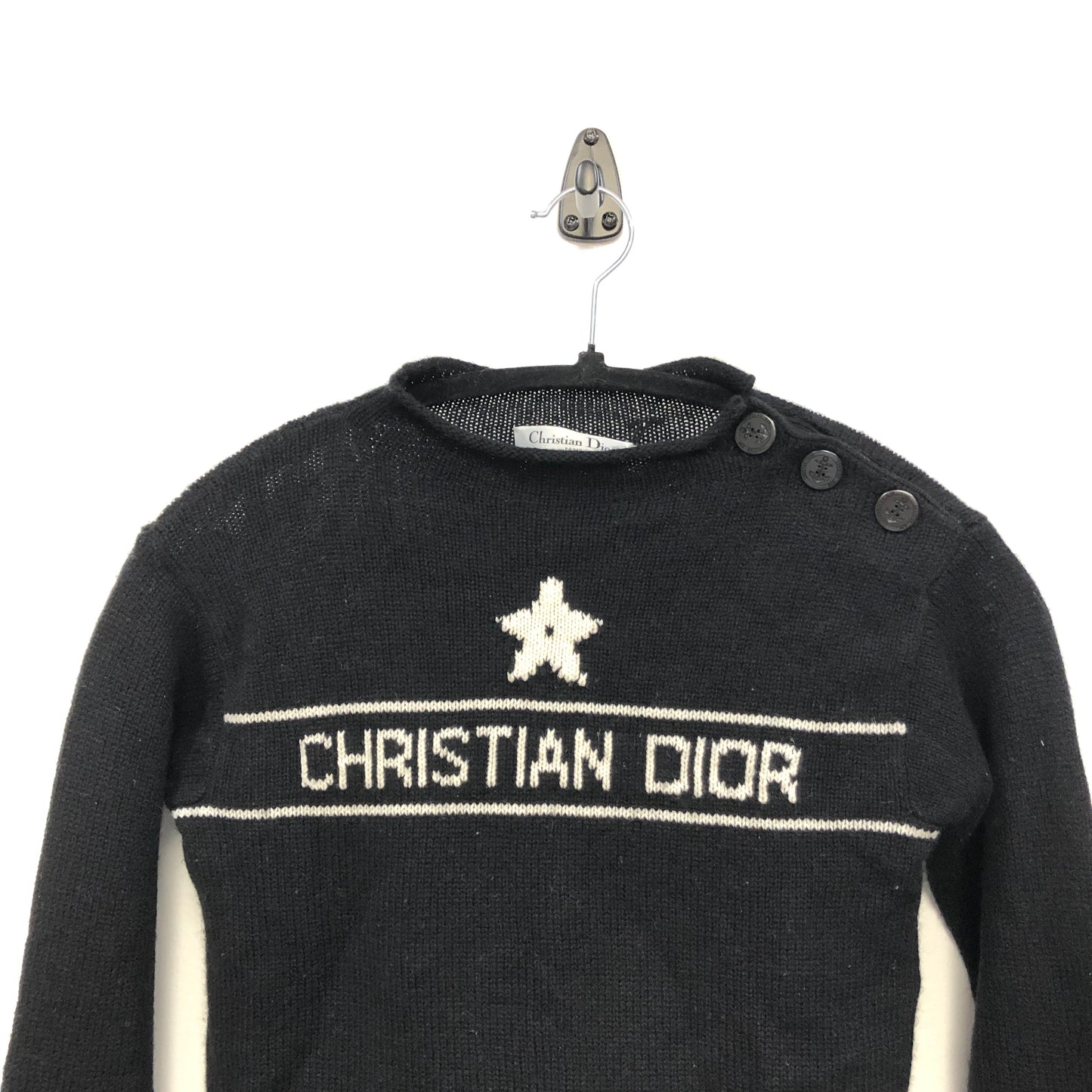 Christian Dior Black Fine Knit Star Logo Crew Neck Sweater Size USA 2