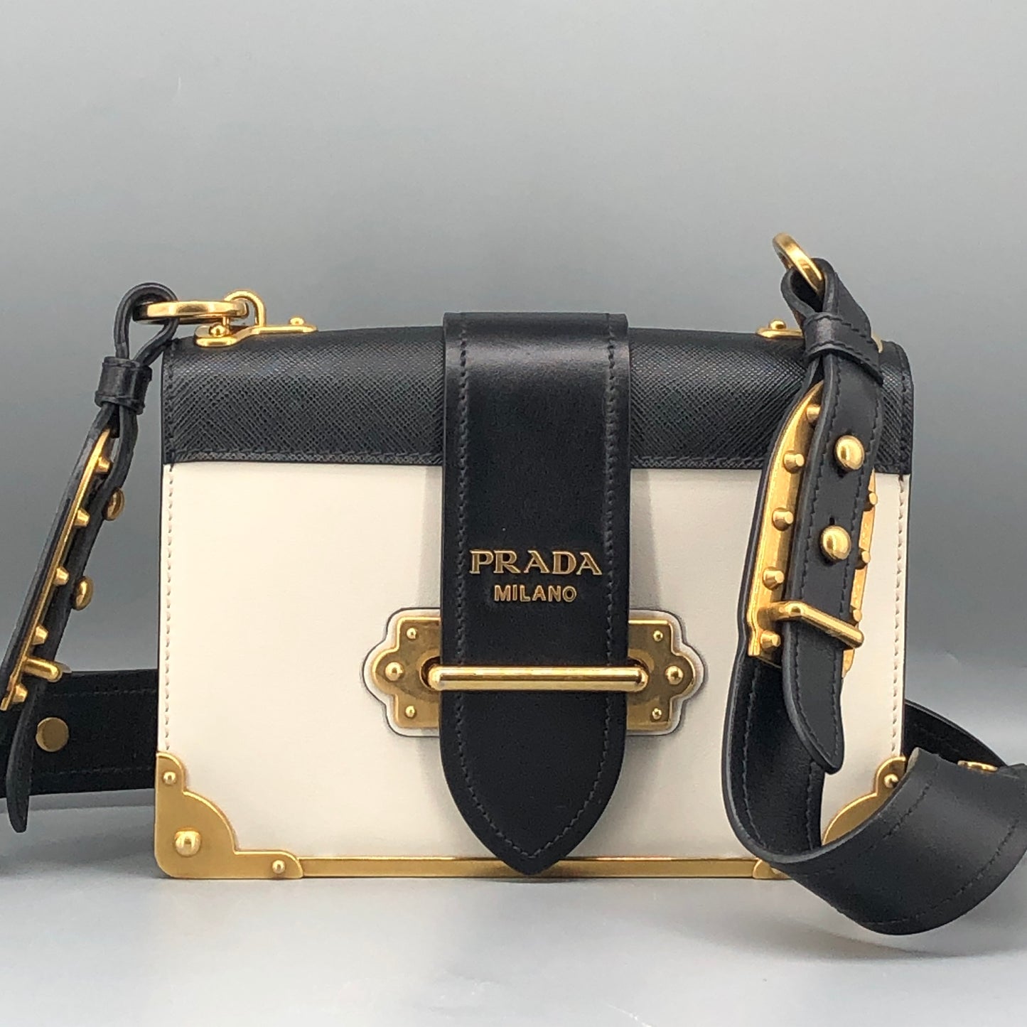 Prada Two-Tone White & Black Cahier Leather Box Crossbody Bag