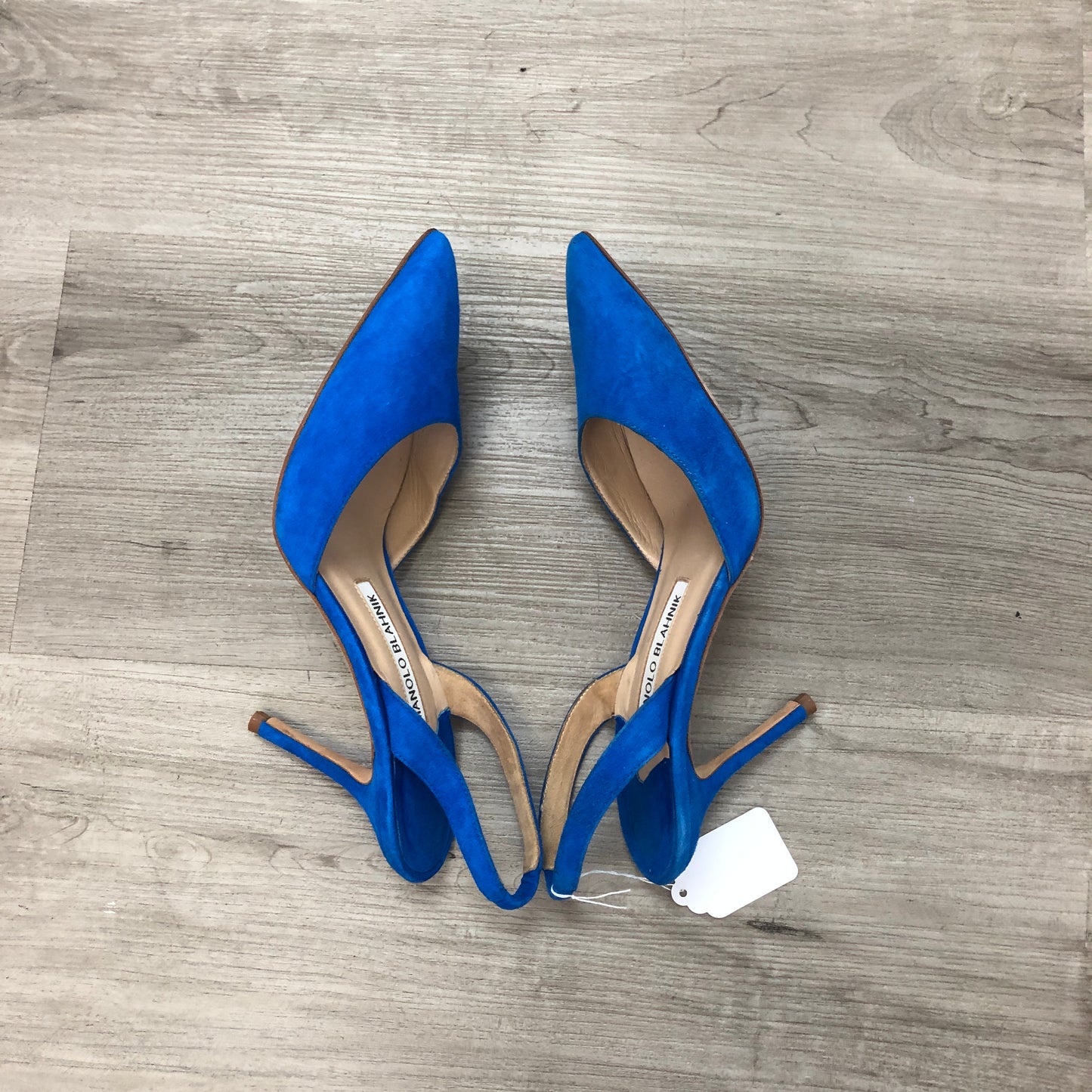 Manolo Blahnik Women's Suede Back Strap Pointed Toe Stiletto Pumps Shoes 35.5 Bright Blue