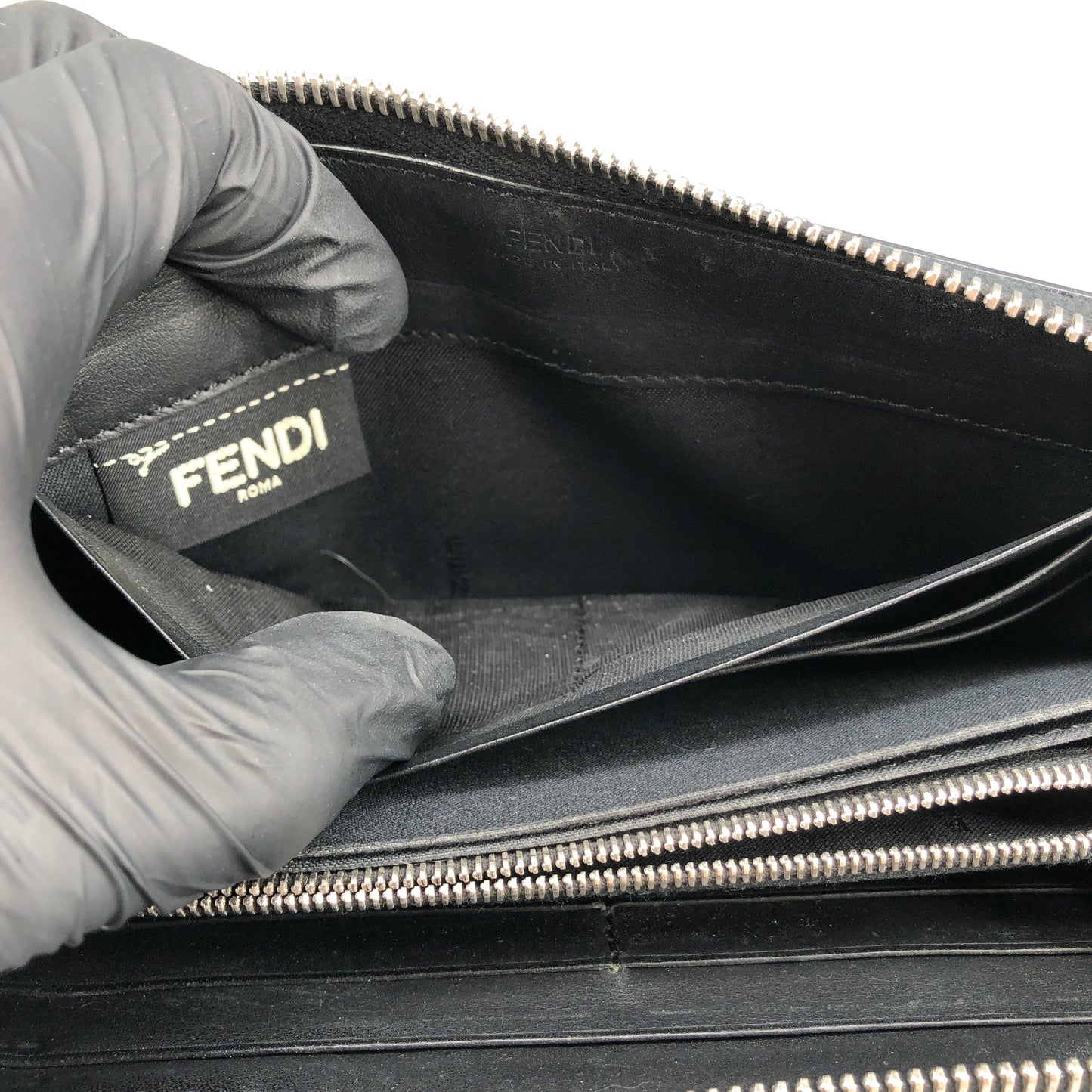 Fendi Logo Zip-Around Long Wallet Black