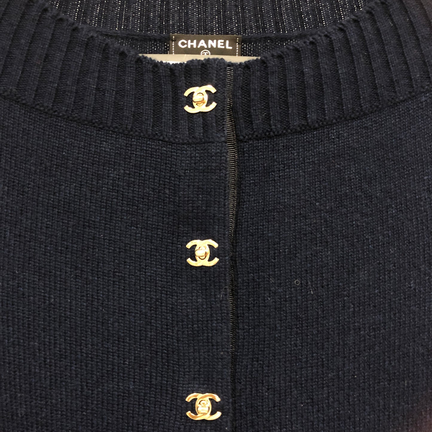 Chanel Navy Blue Knit Sheath Dress Size 34
