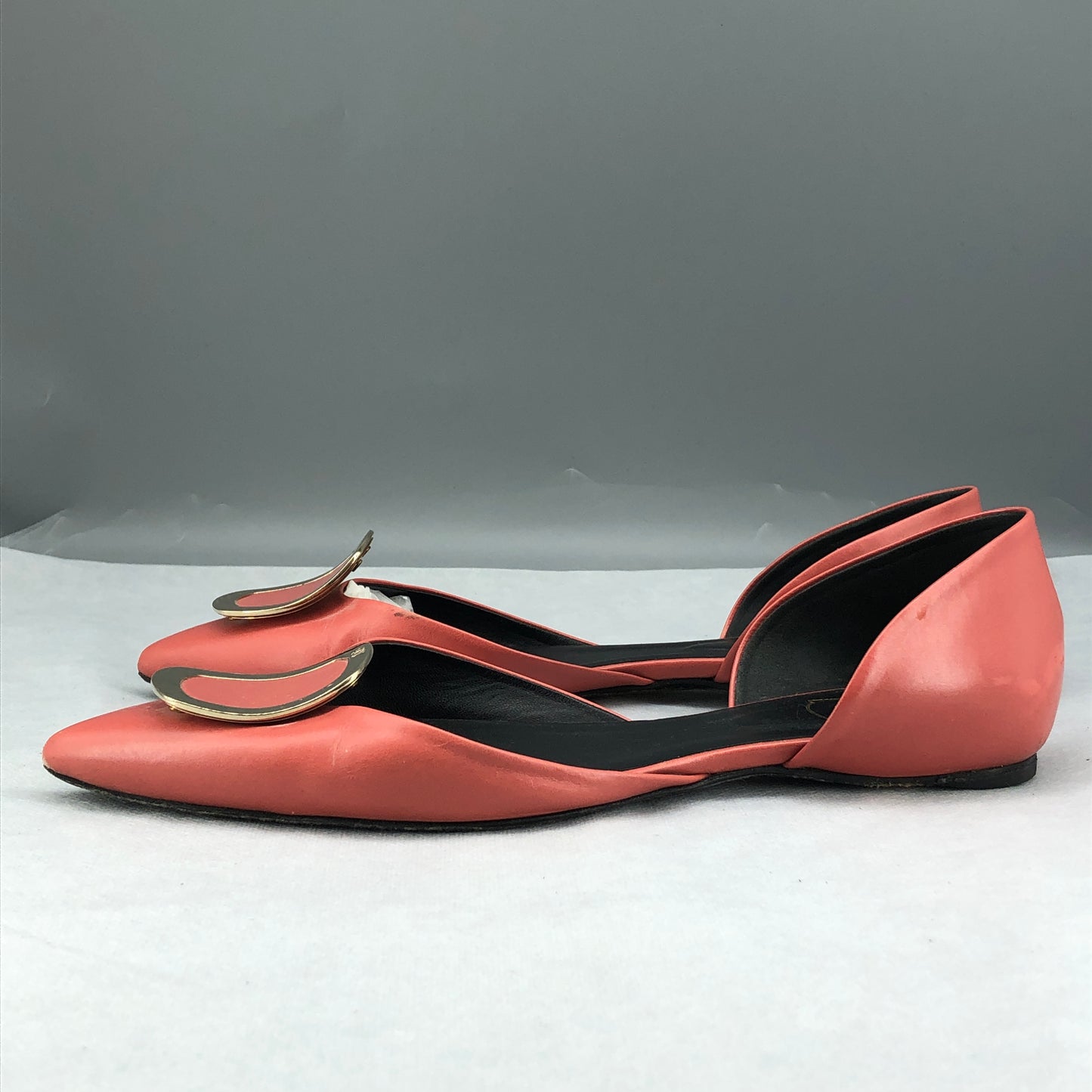 Roger Vivier Women's Strass Buckle D'Orsay Flats Size 39.5 Salmon Pink