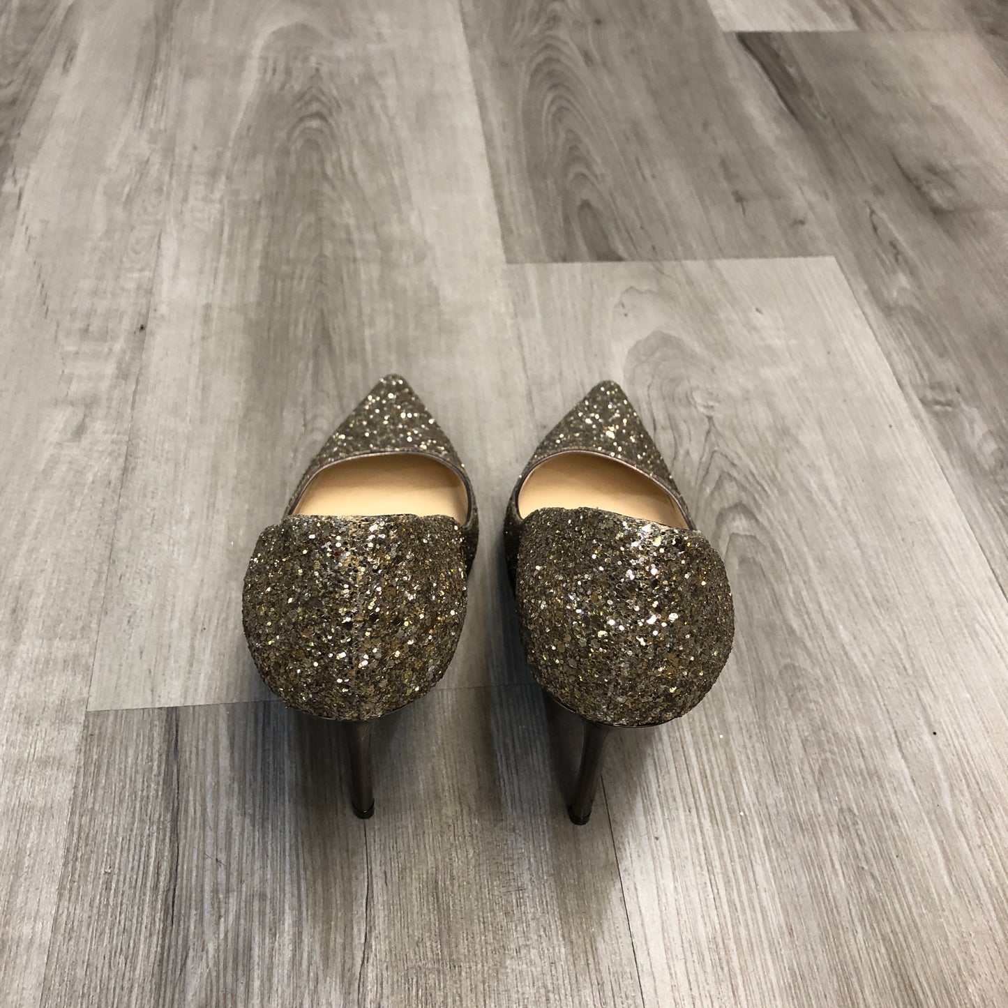 Jimmy Choo Gold Glitter Pointed Toe Pumps 36