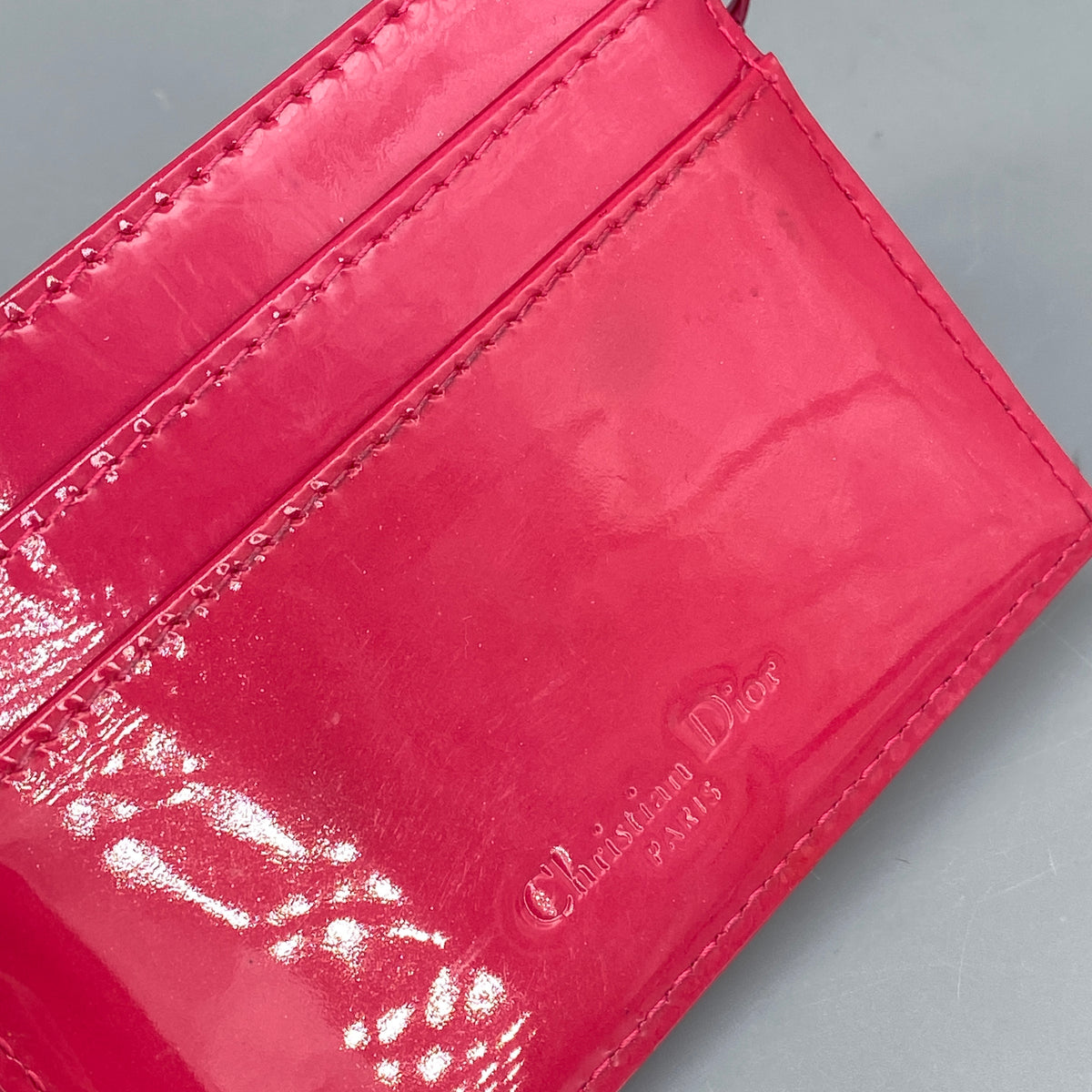 Christian Dior Cannage Patent Leather Card Holder Hot Pink