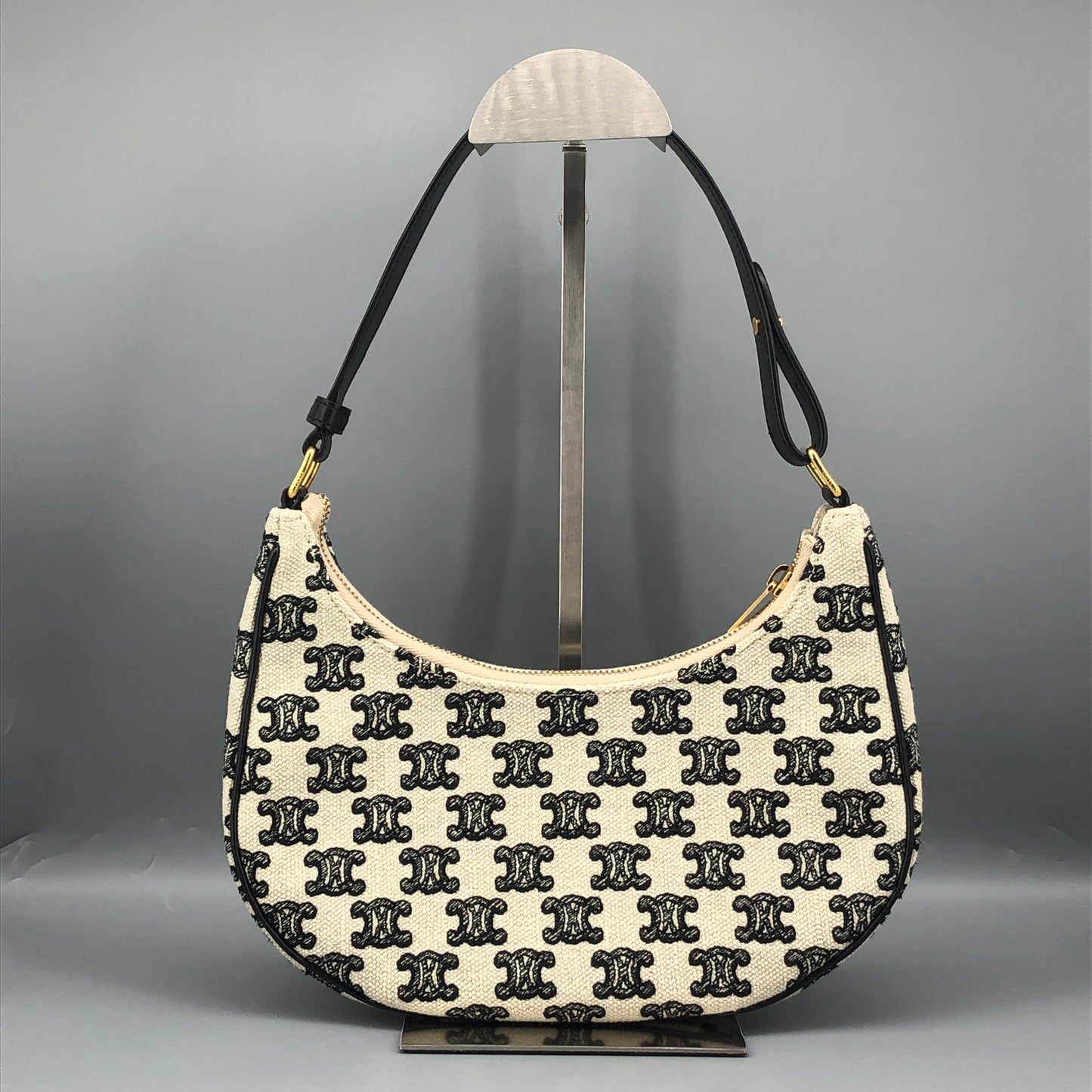 Celine Triomphe Jacquard AVA Hobo Underarm Shoulder Bag Black White