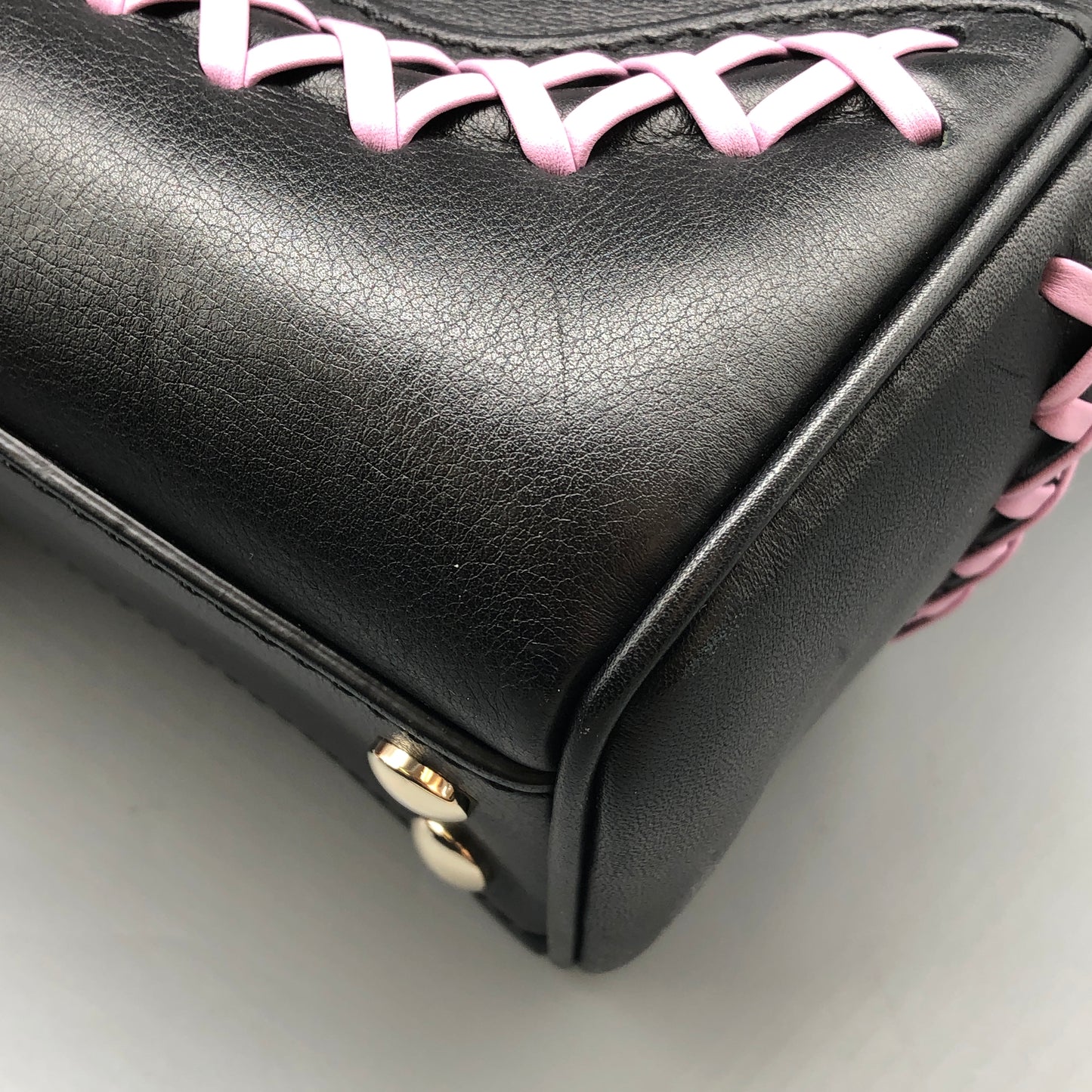 Versace La Medusa Black/Pink Leather Small Tote Bag