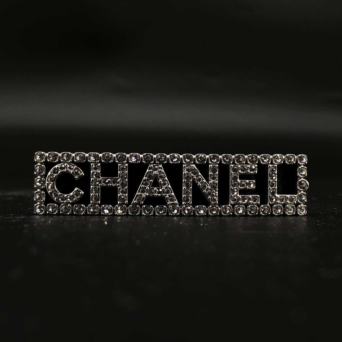 Chanel 2023 Silver Crystal Logo Barrette