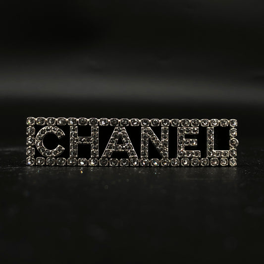 Chanel 2023 Silver Crystal Logo Barrette