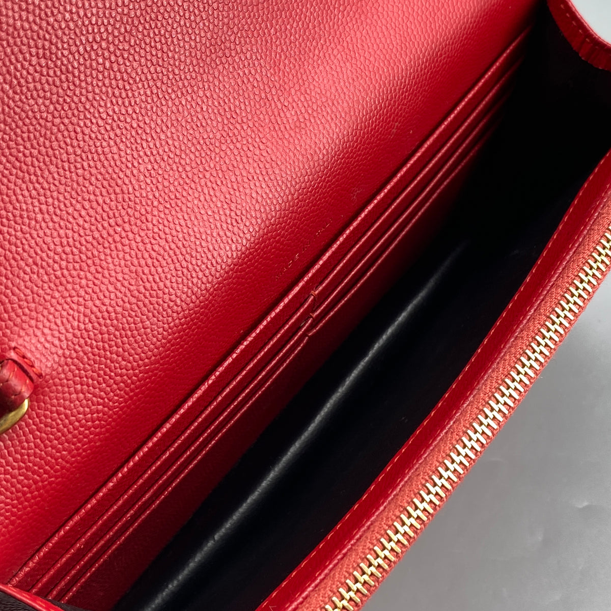 Saint Laurent Matelasse Chevron  Envelope Chain Wallet New Red