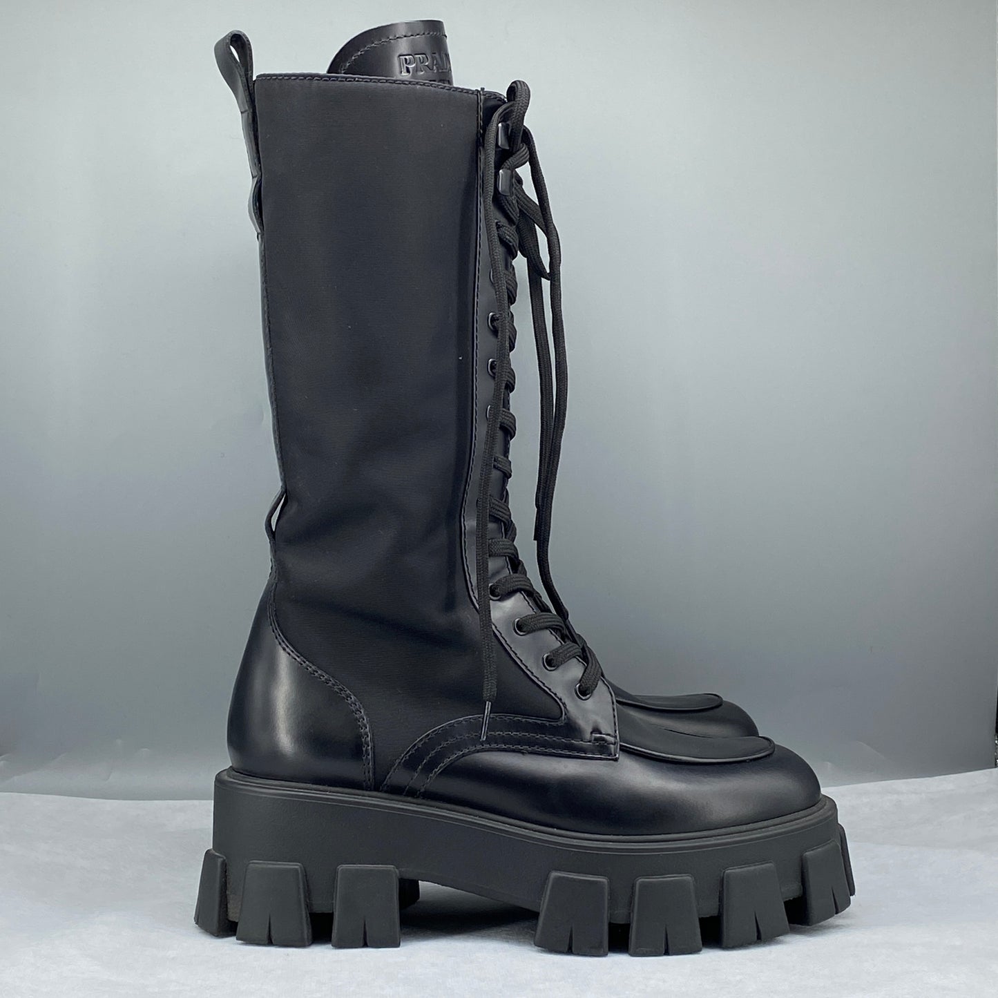 Prada Black Lace‑Up Combat Tall Boots Women Shoes Size 37