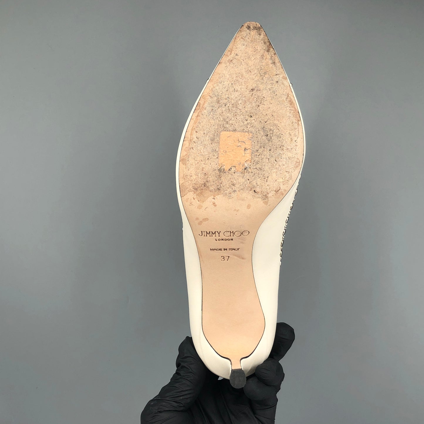 Jimmy Choo Women's  Cream Crystal Trim Pointed Toe Stiletto Heels Shoes Size 37