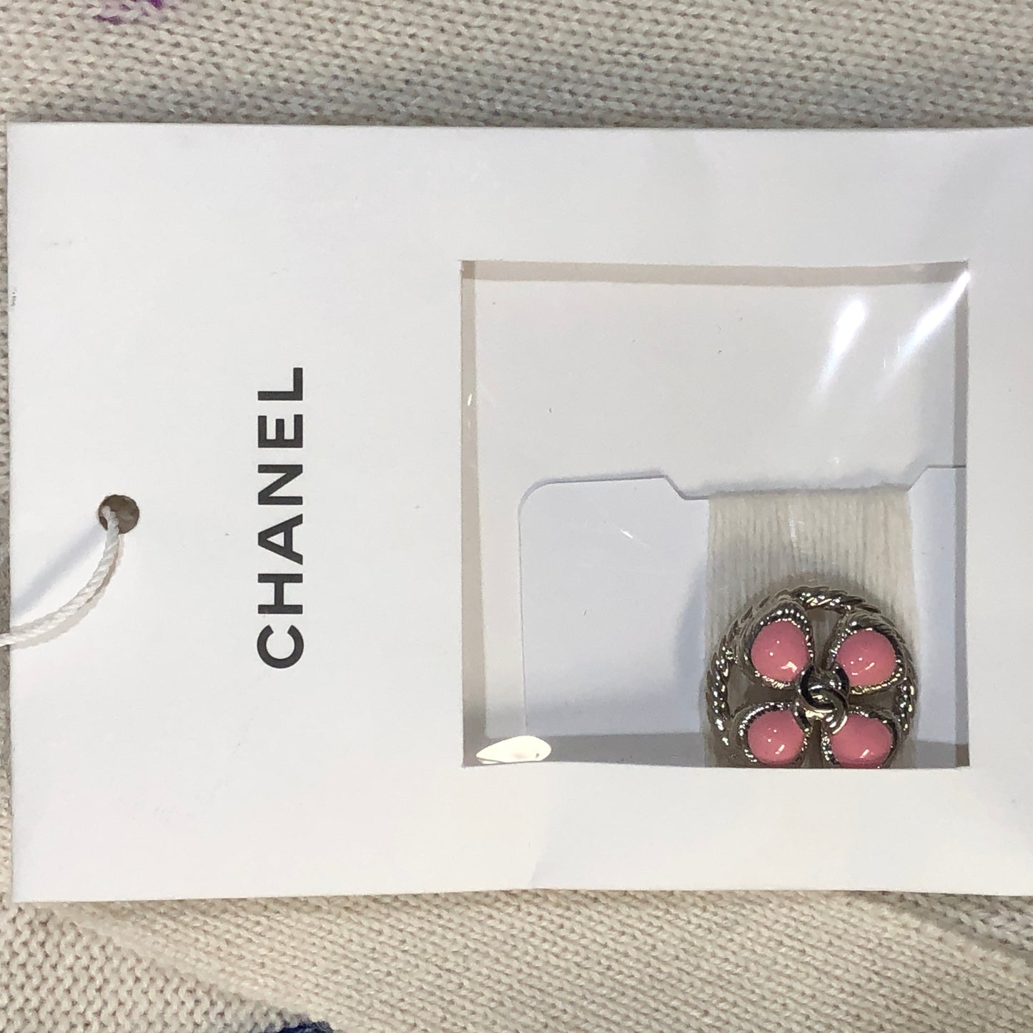 Chanel White Cashmere V-Neck Cardigan Multicolor Polka Dot Print Size 34