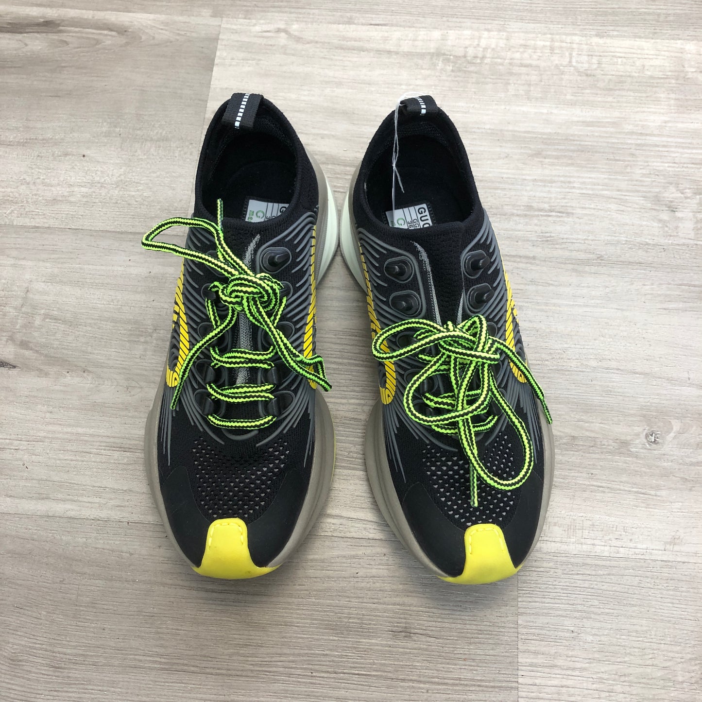 Gucci Women's Run Technical Mesh Athletic Sneaker Shoes 36 Black Yellow Green