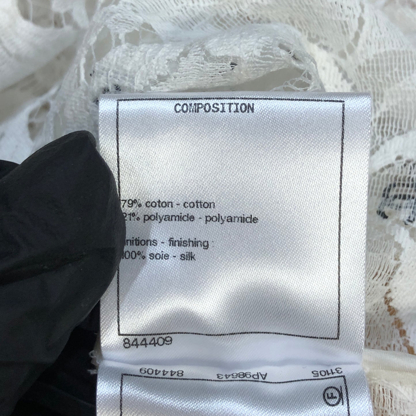 Chanel Lace CC Logo Cropped Long Sleeve Top Size 36 White & Black