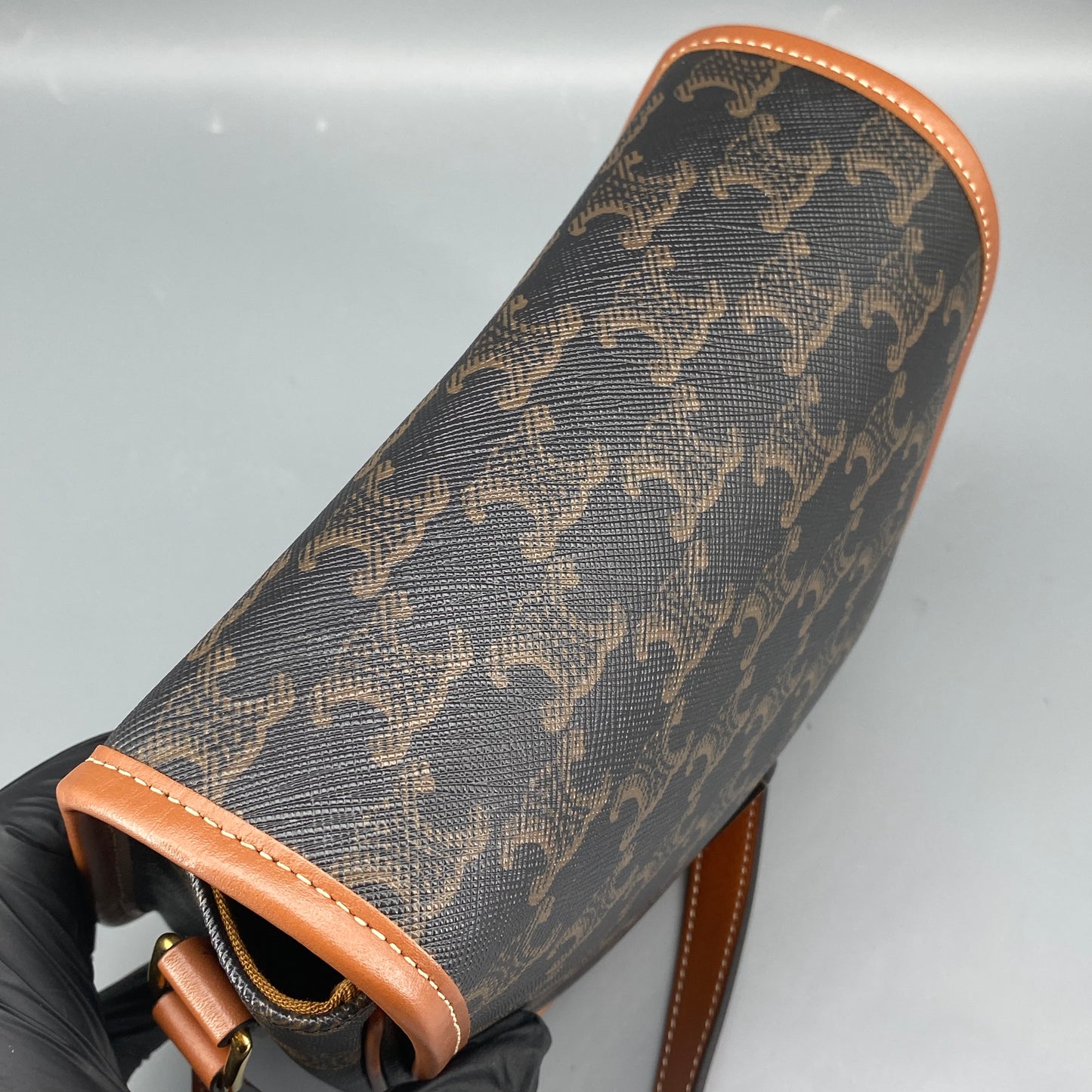 Celine Triomphe Canvas Leather Trim Saddle Crossbody Bag