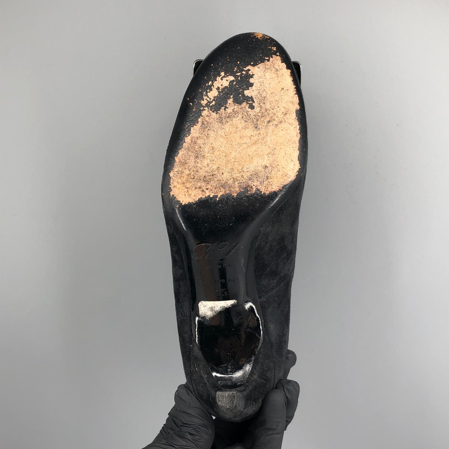 Roger Vivier Dark Grey Suede Square Metal Buckle Stiletto Pumps 35