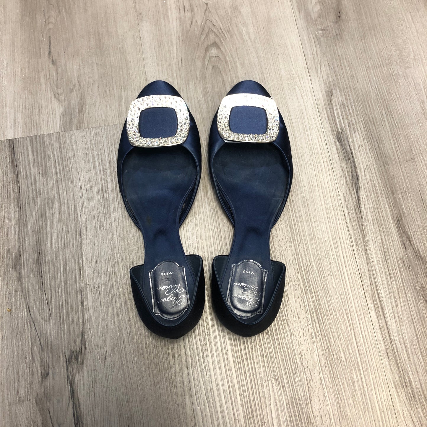 Roger Vivier Navy Blue Satin D'Orsay Flats 38