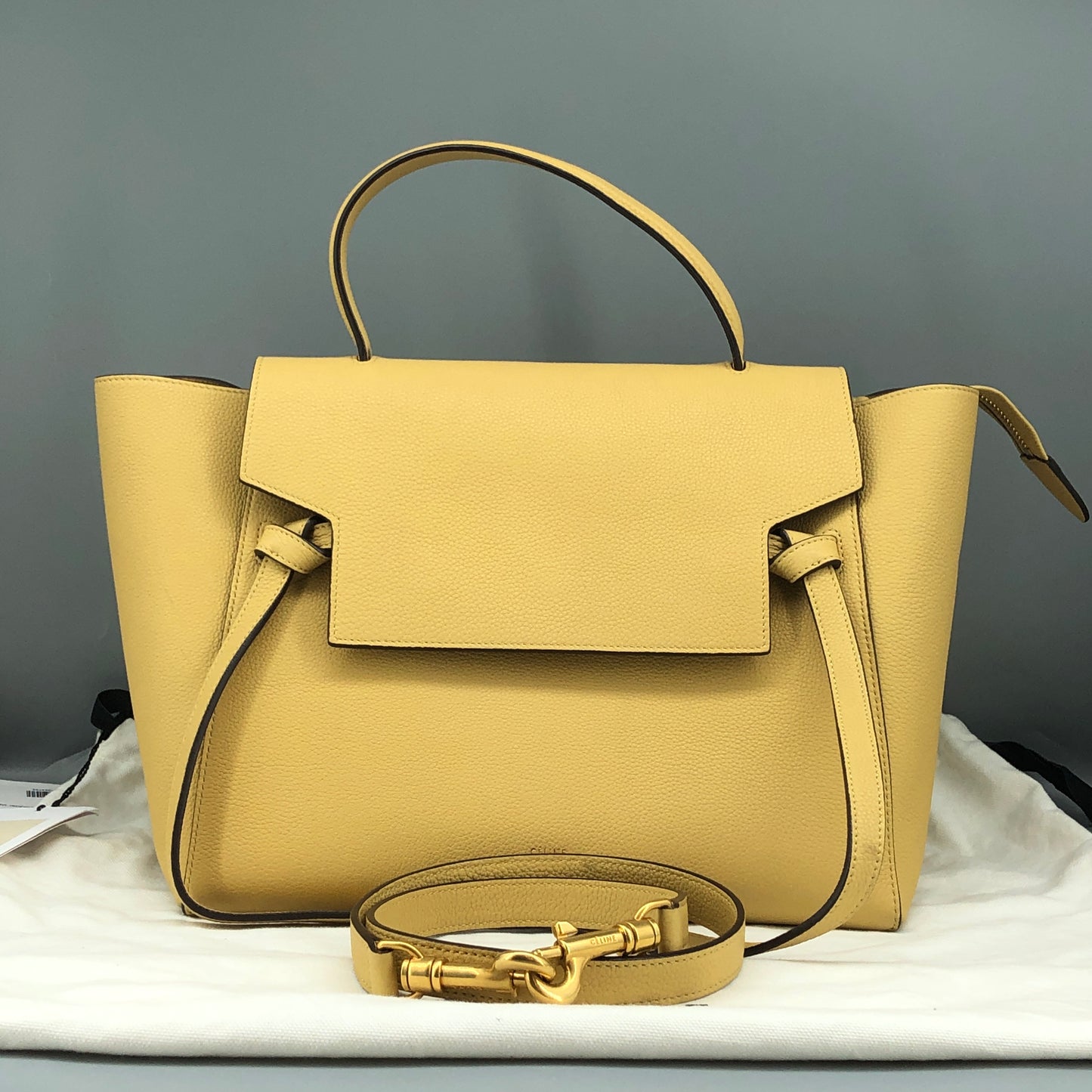 Celine Yellow Grained Calfskin Leather Medium Belt Bag