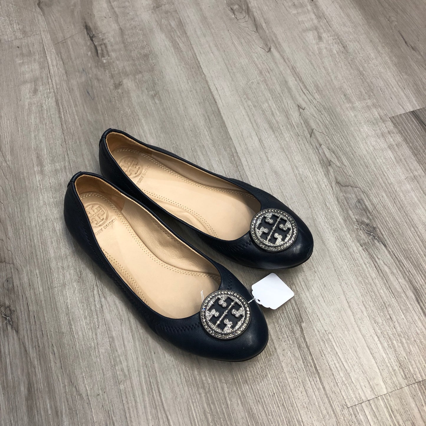 Tory Burch Reva Logo Ballet Flats 6M Navy Blue