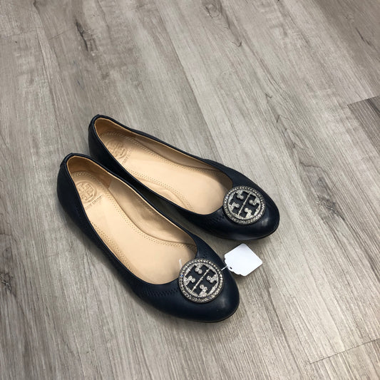 Tory Burch Reva Logo Ballet Flats 6M Navy Blue