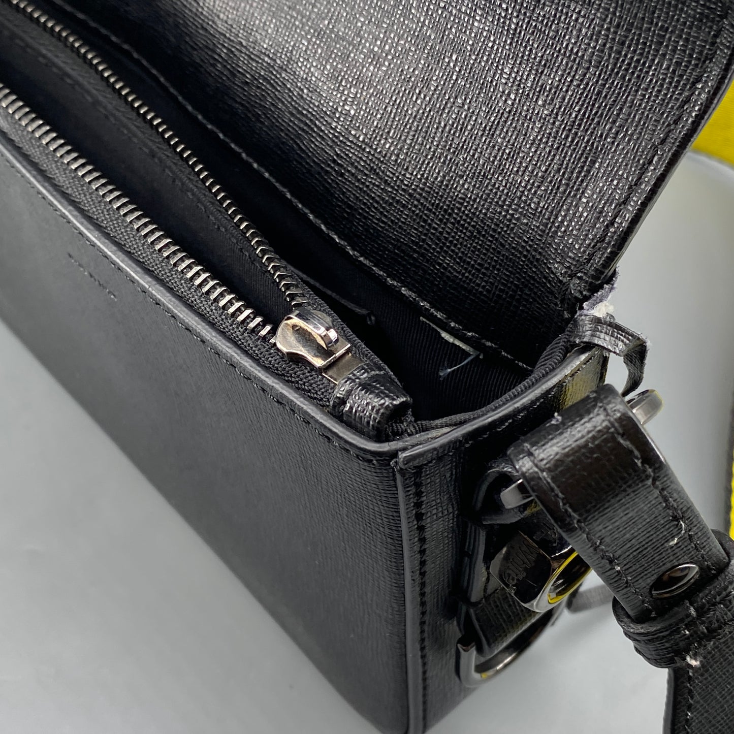 Off White Black Diagonal Stripe Leather Crossbody Bag