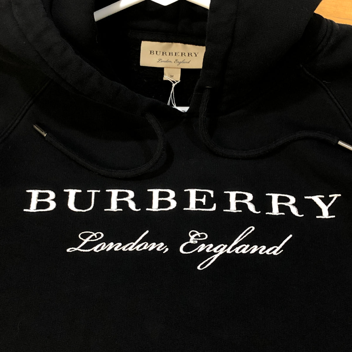 Burberry Black Logo Print Hooded Sweatshirt Size M